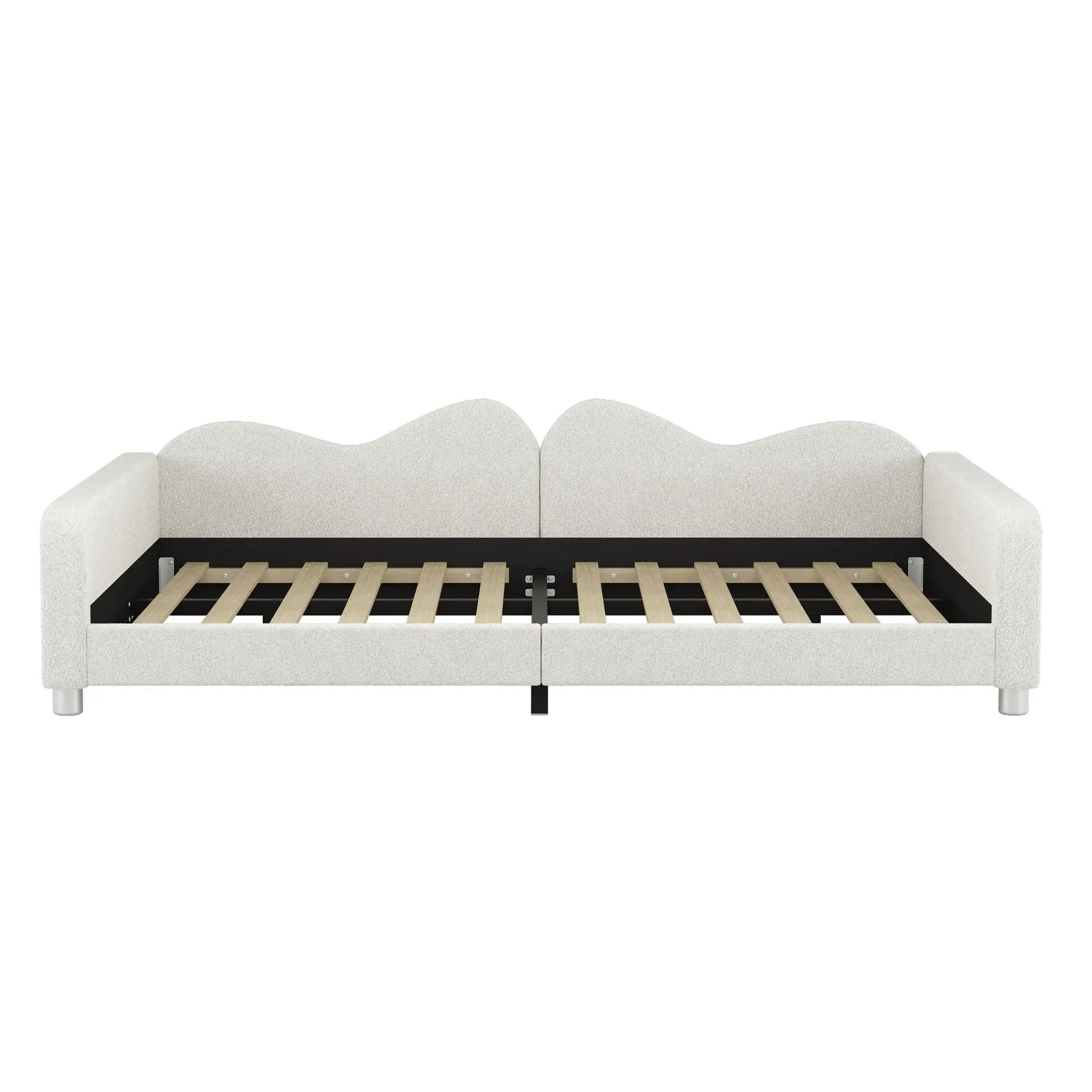Upholstered Daybed, Sherpa Fabric Sofabed With Cloud-Shaped Backrest