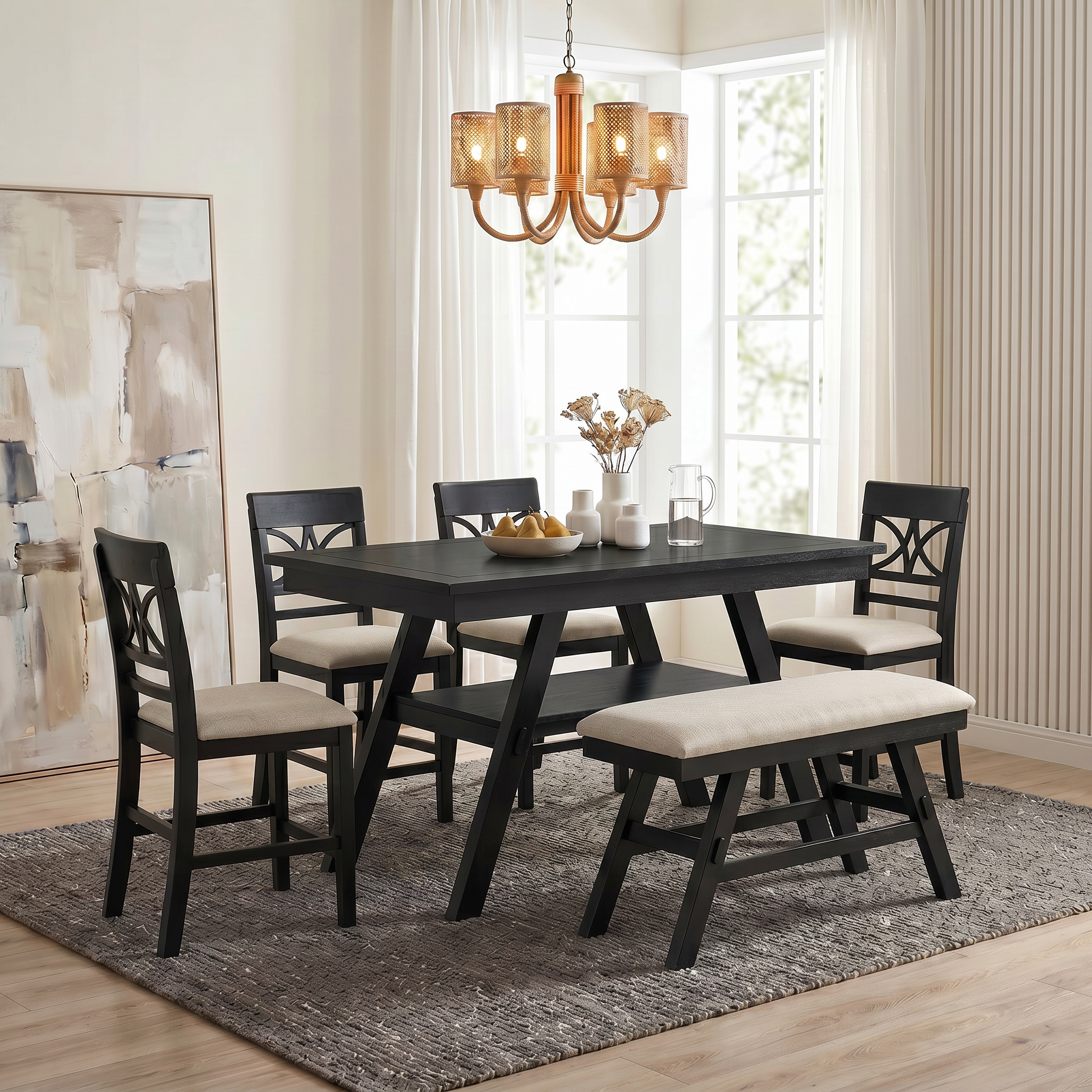 TOPMAX 6-Piece Wood Counter Height Dining Table Set with Storage Shelf by HouseOfZazla