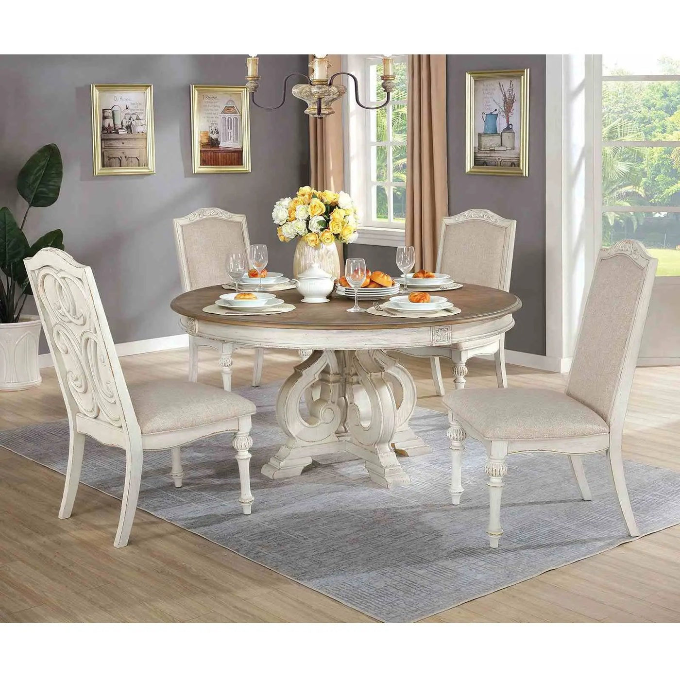 Elegant Dining Set Round Table And Side Chairs by Unique Piece Furniture