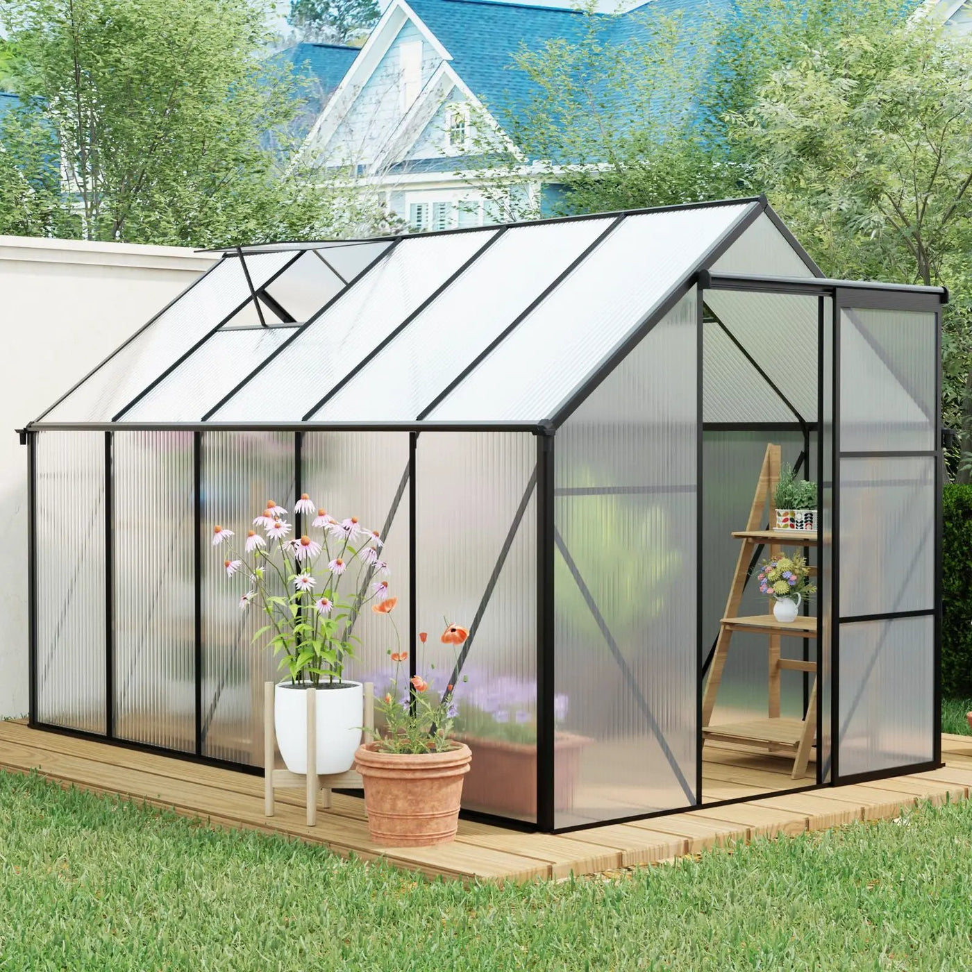 Polycarbonate house Raised Base And Anchor Aluminum Heavy Duty Walk-In houses For Outdoor Backyard In All Season by HouseOfZazla