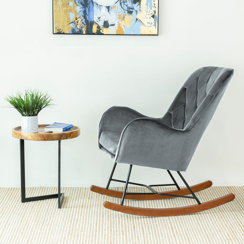 Mid Century Modern Rocking Chair with Velvet Upholstery - Dark Grey, photo 5 of 10