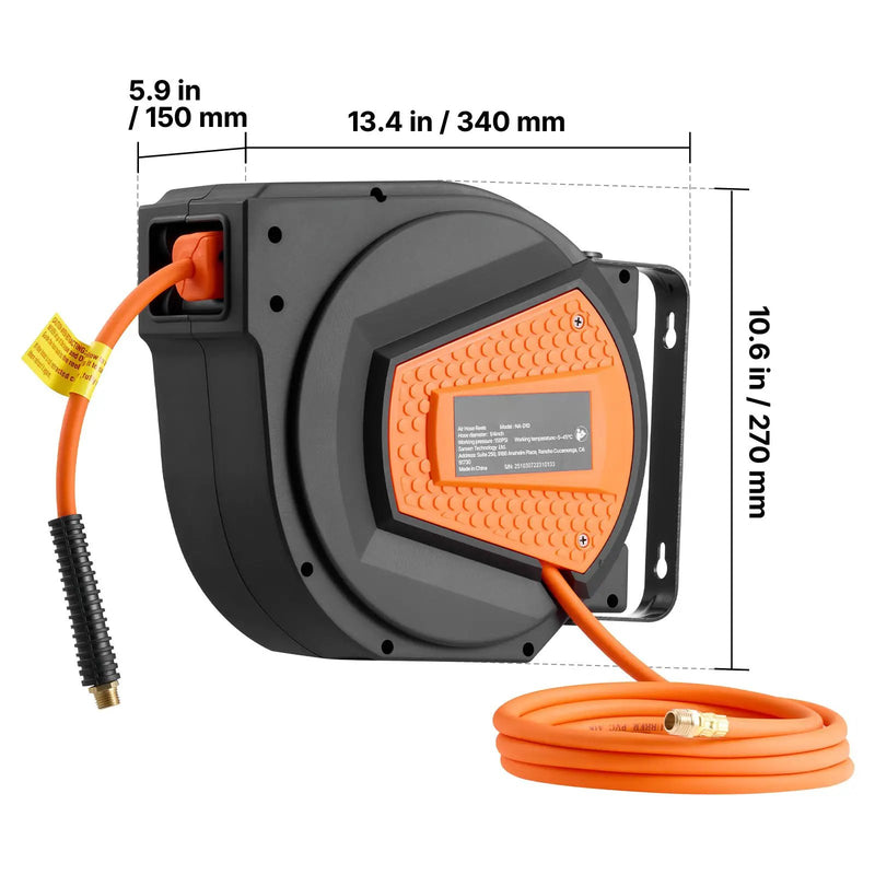 Retractable Air Hose Reel, 1/4 Inch x 50 FT Hybrid Air Hose Max 300PSI by HouseOfZazla