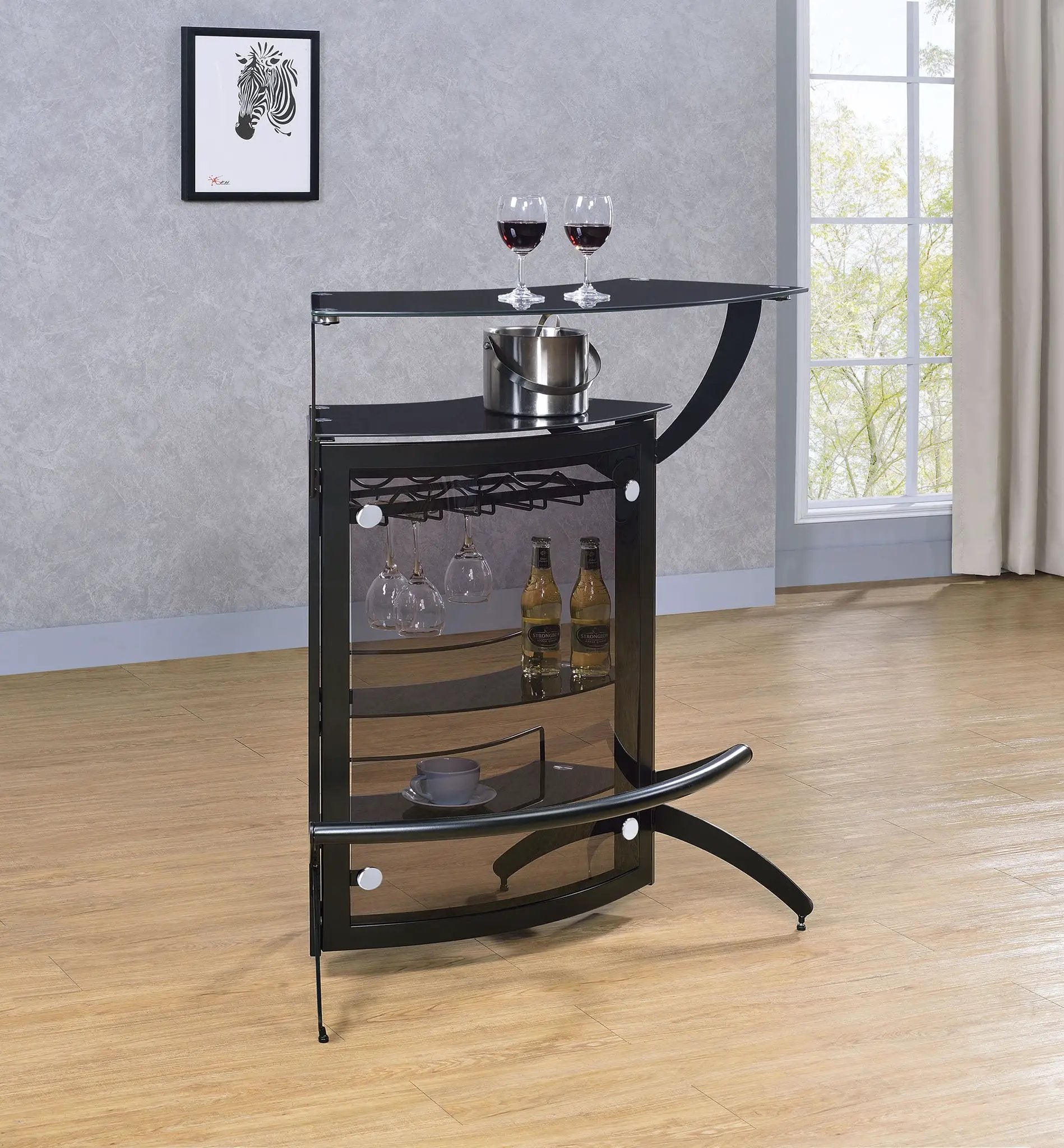 Dallas 2-shelf Curved Freestanding Home Bar Cabinet Black by Unique Piece Furniture