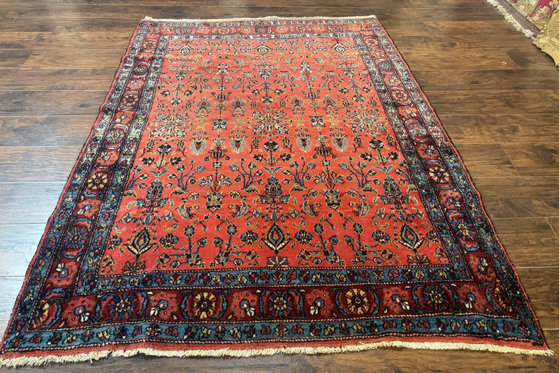 Antique Persian Tribal Rug 5 x 6.6, Tomato Red, Hamadan Angelas Rug by Jewel Rugs