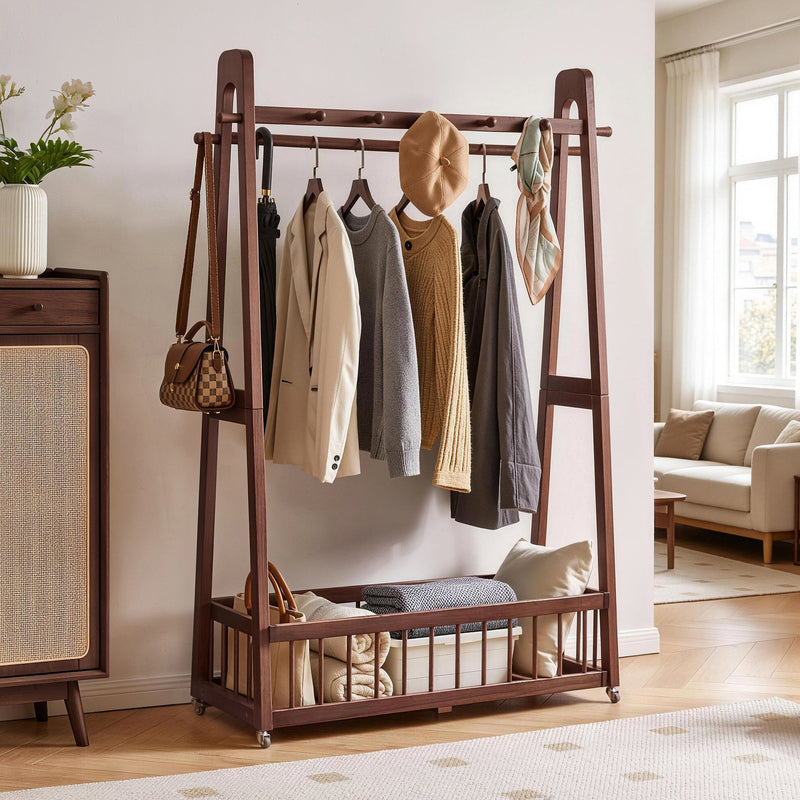 Solid Wood Freestanding Clothing Garment Rack