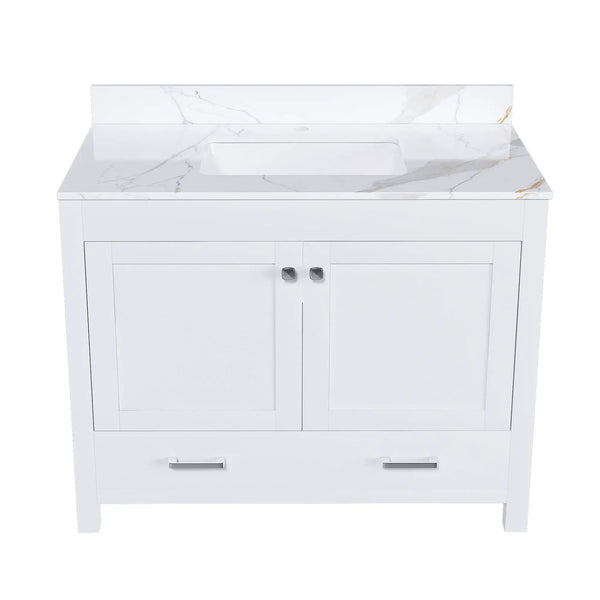 43" Bathroom Vanity, Multi Functional Cabinet, Doors And Drawer - White