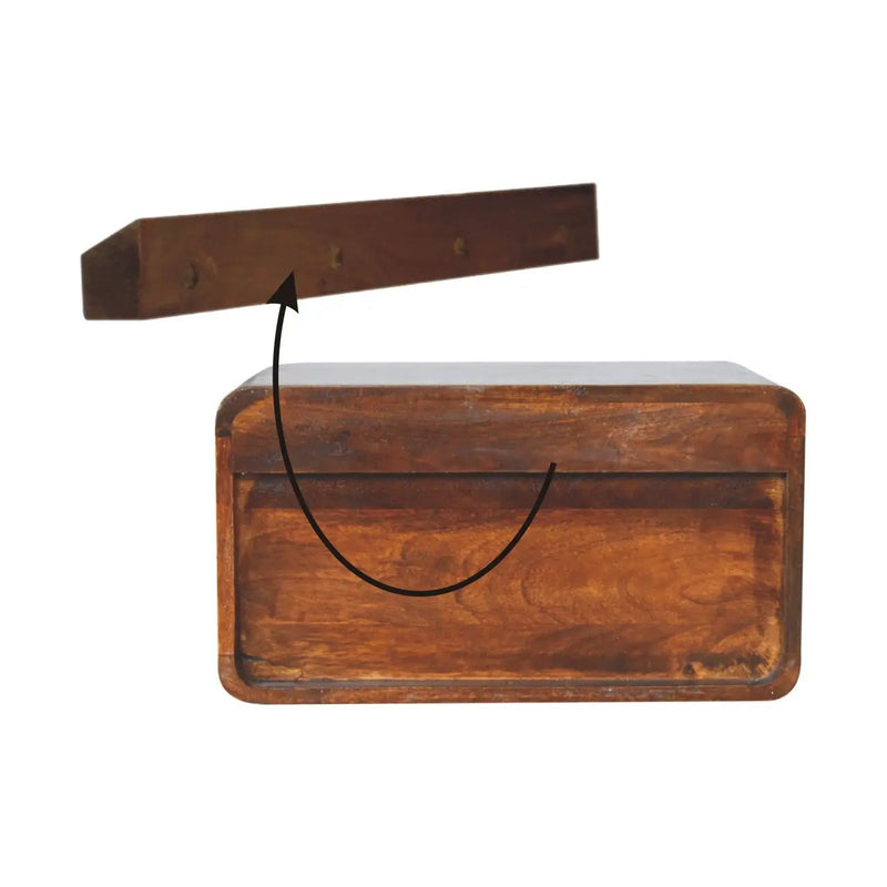 Solid Wood Large Curve Floating Bedside, 1-Drawer, 1 Open Slot, Chestnut by HouseOfZazla