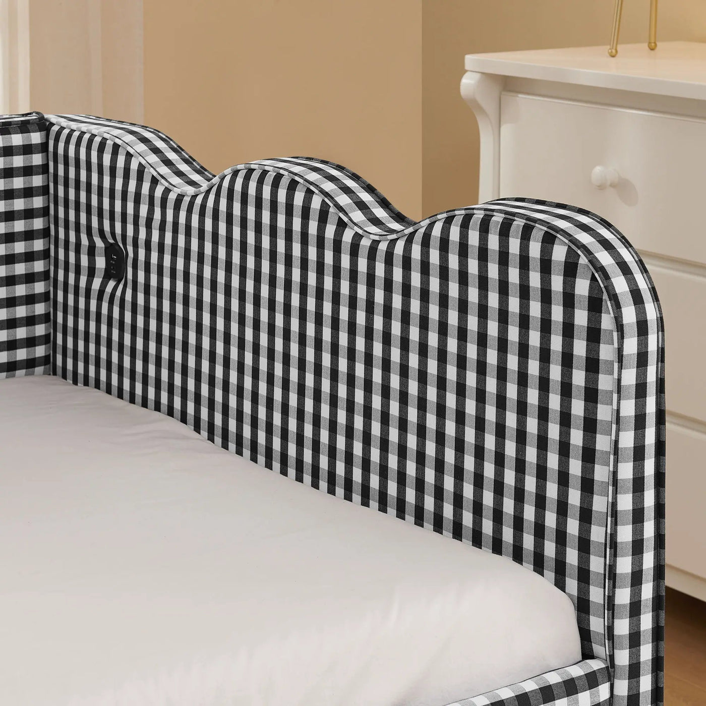 Gingham Daybed With USB Charging Port, Wave Shaped Design by HouseOfZazla