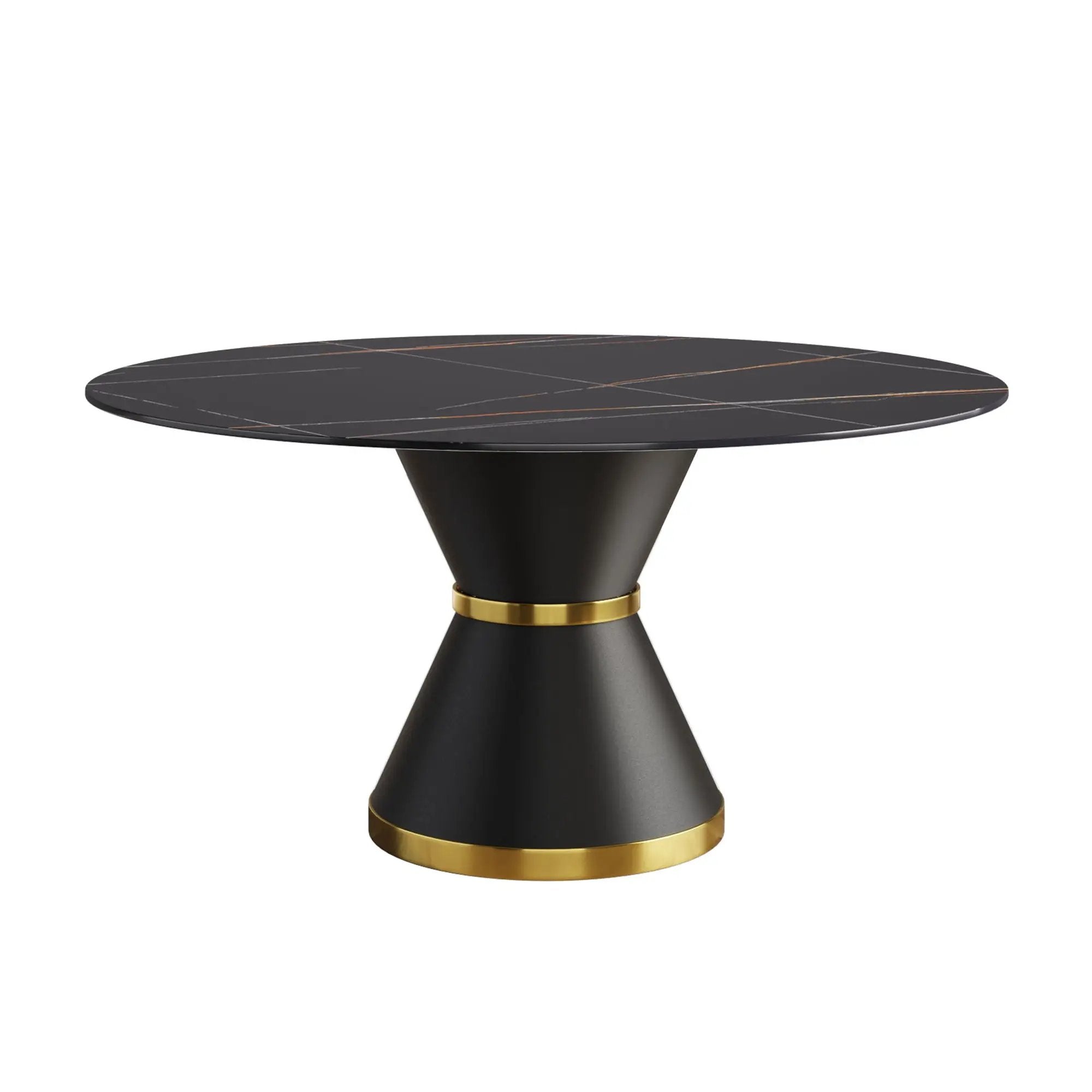 59.05" Modern Artificial Stone Round Black Carbon Steel Base Dining Table, Can Accommodate 6 People - Black by HouseOfZazla