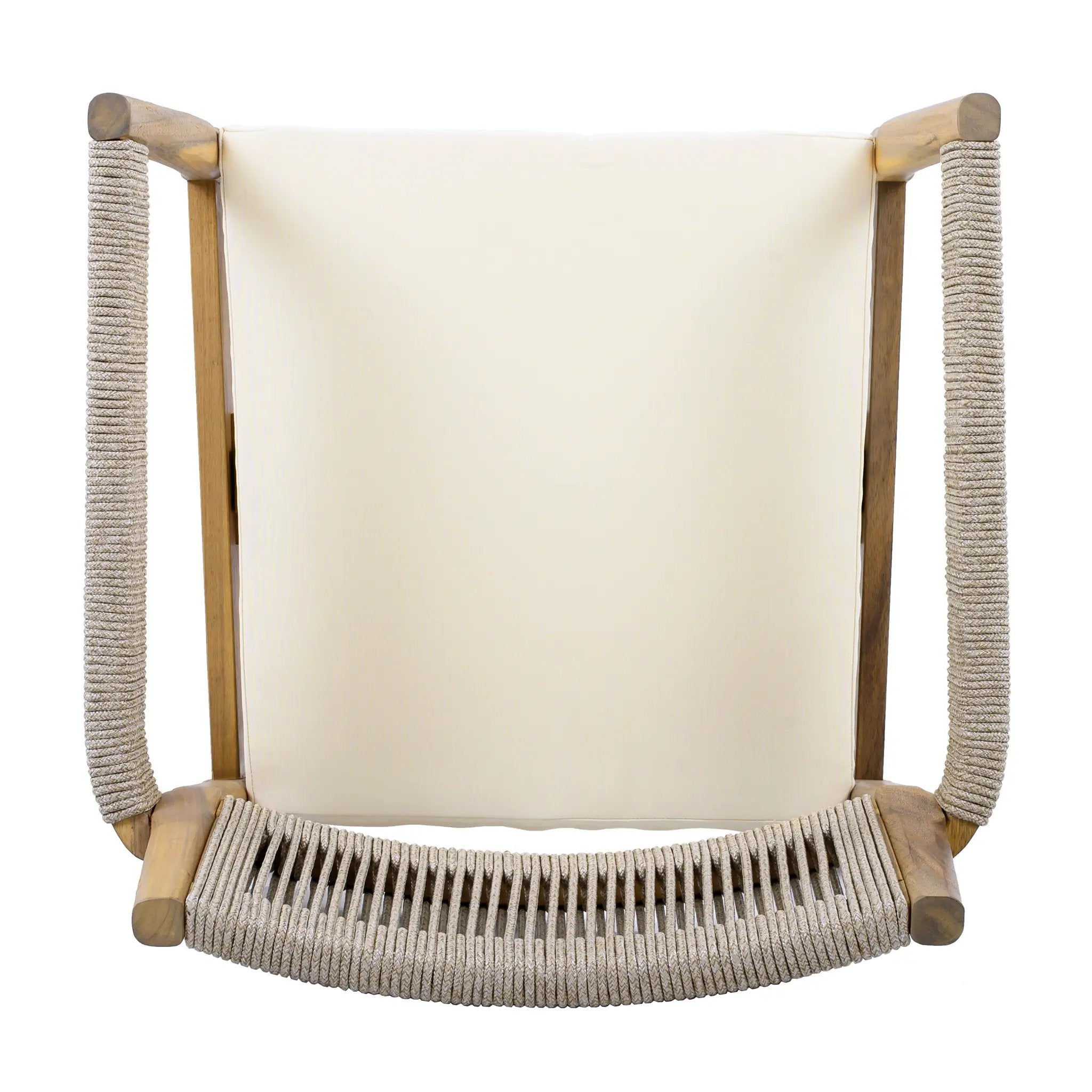 Braided Acacia Wood Outdoor Dining Chairs Set of 2 – Teak Look with Beige Rope & Cream Cushions by HouseOfZazla