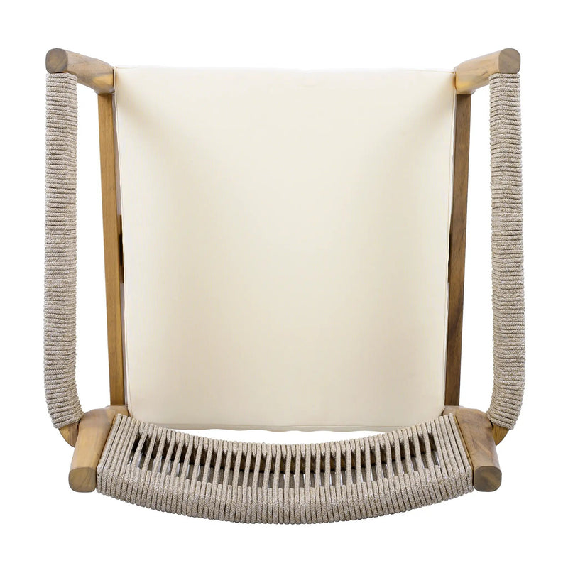Braided Acacia Wood Outdoor Dining Chairs Set of 2 – Teak Look with Beige Rope & Cream Cushions by HouseOfZazla