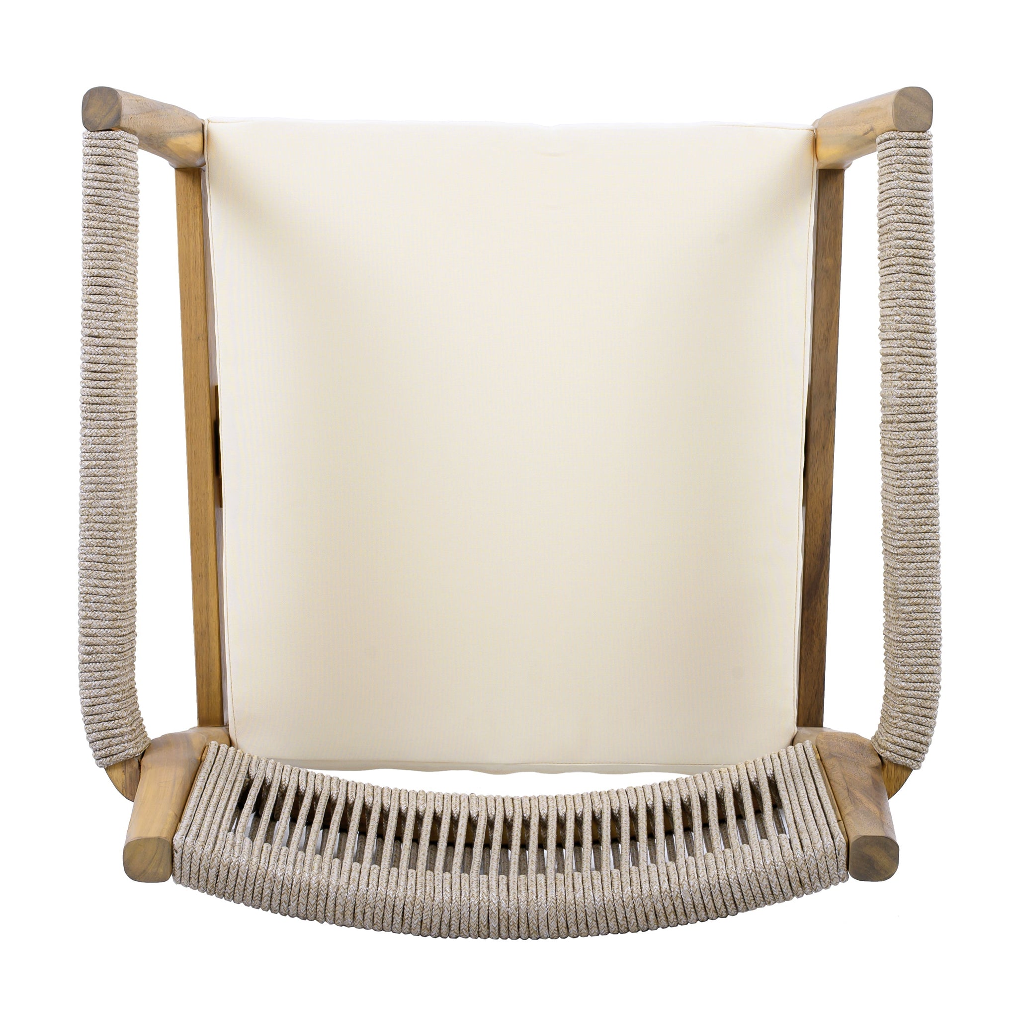 Braided Acacia Wood Outdoor Dining Chairs Set of 4 – Teak Look with Beige Rope & Cream Cushions by HouseOfZazla