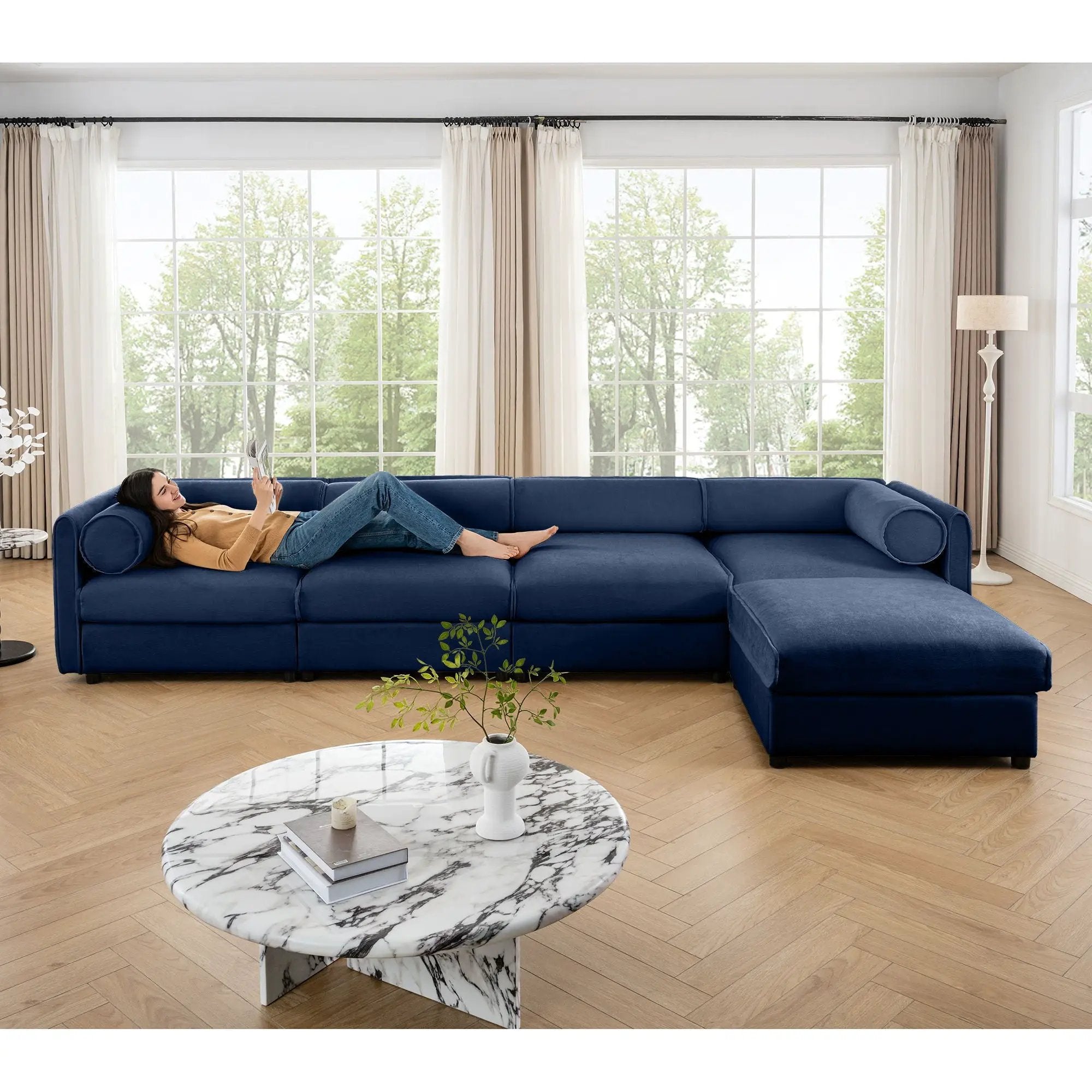 Contemporary Elegant Sofa With Storage And Ottoman by Unique Piece Furniture
