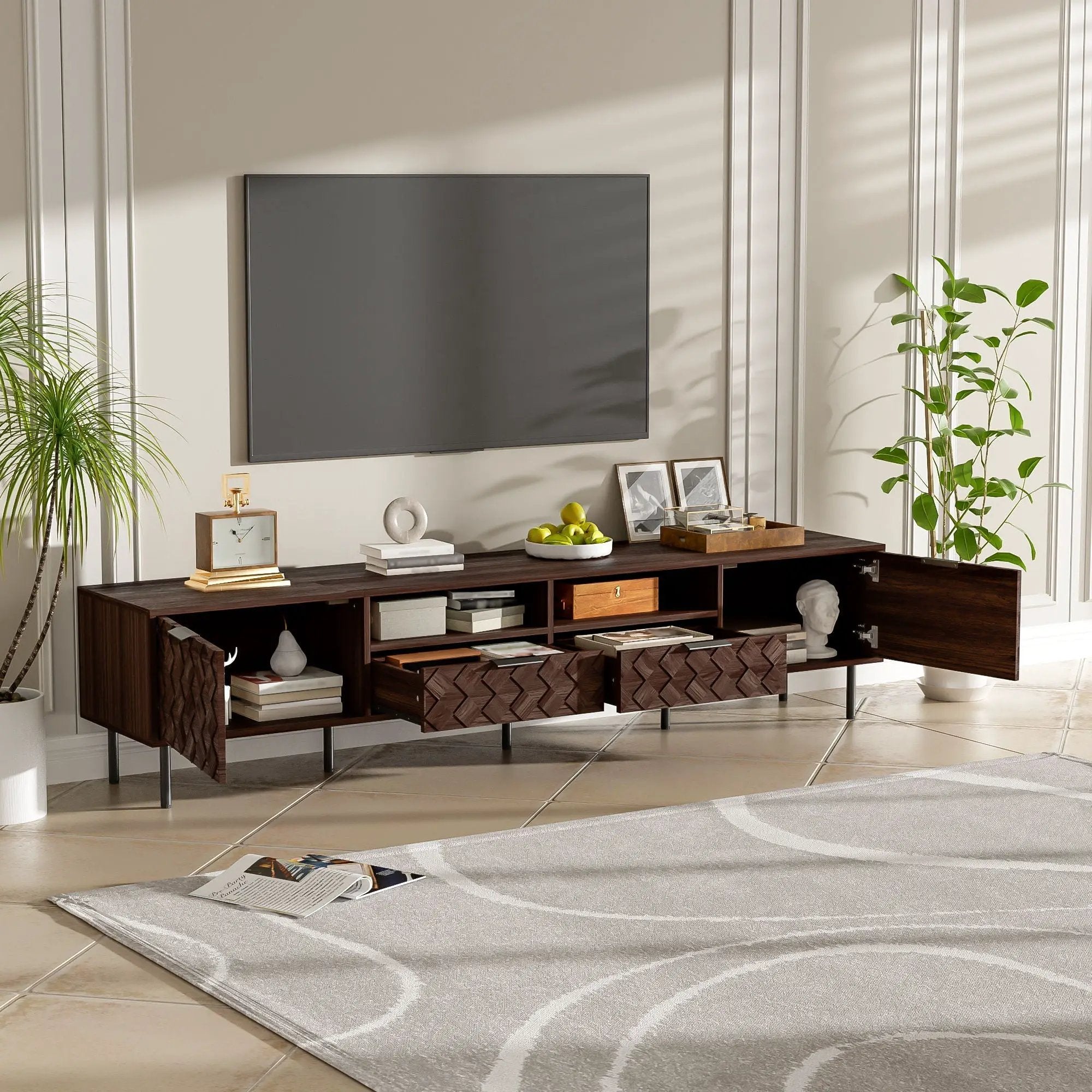 TV Stand For TVs Up To 85" With Closed Storage - Walnut by HouseOfZazla