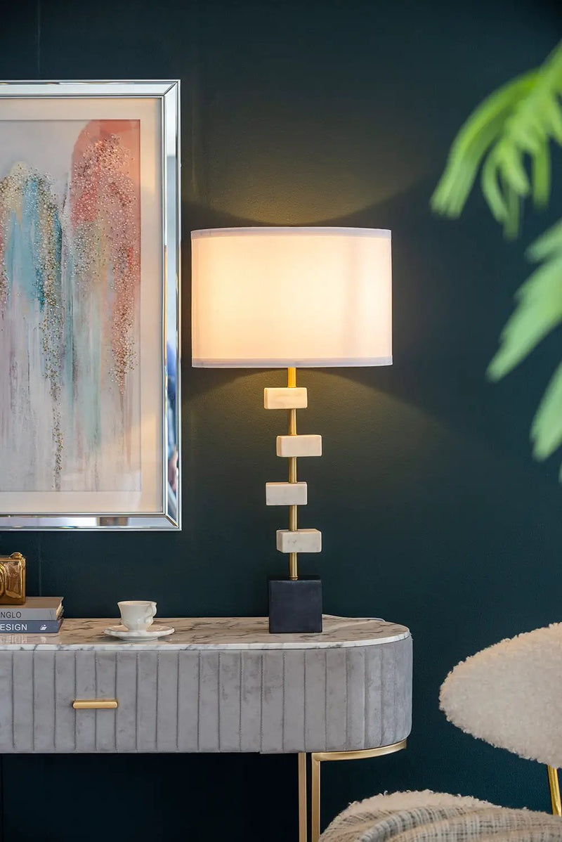D15x30' Table Lamp with White Marble and Brass Frame by HouseOfZazla
