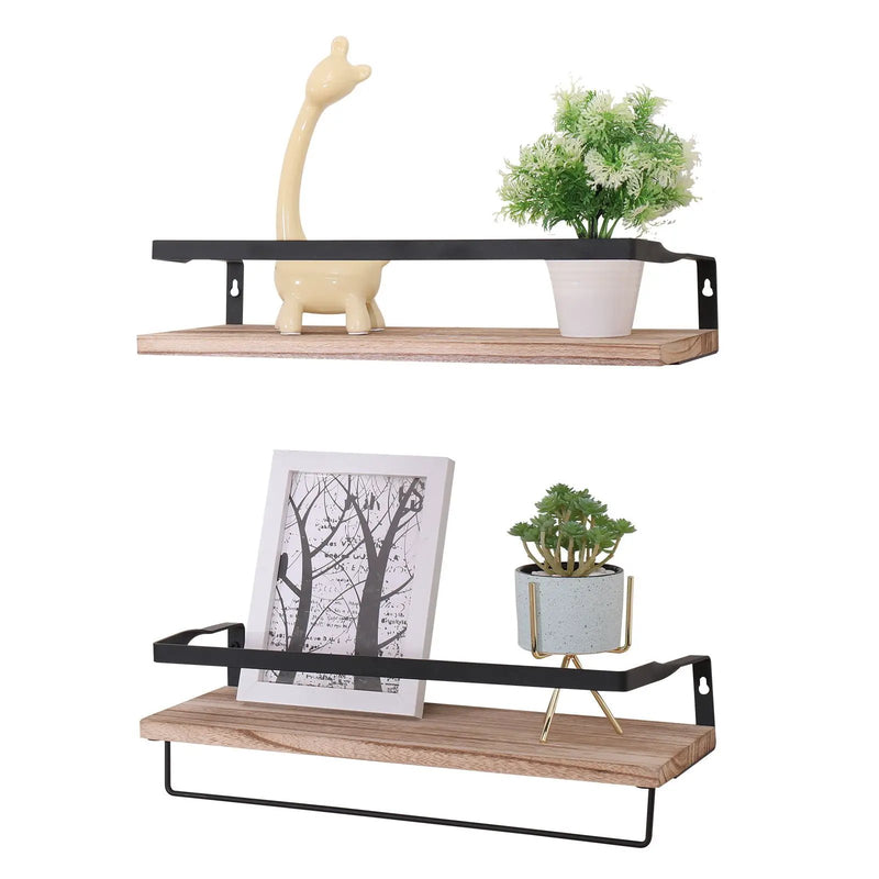 Floating Shelves, Long Wall Shelves (Set of 2) Wall Mounted Shelves With Brackets For Bedroom - Natural Wood by HouseOfZazla