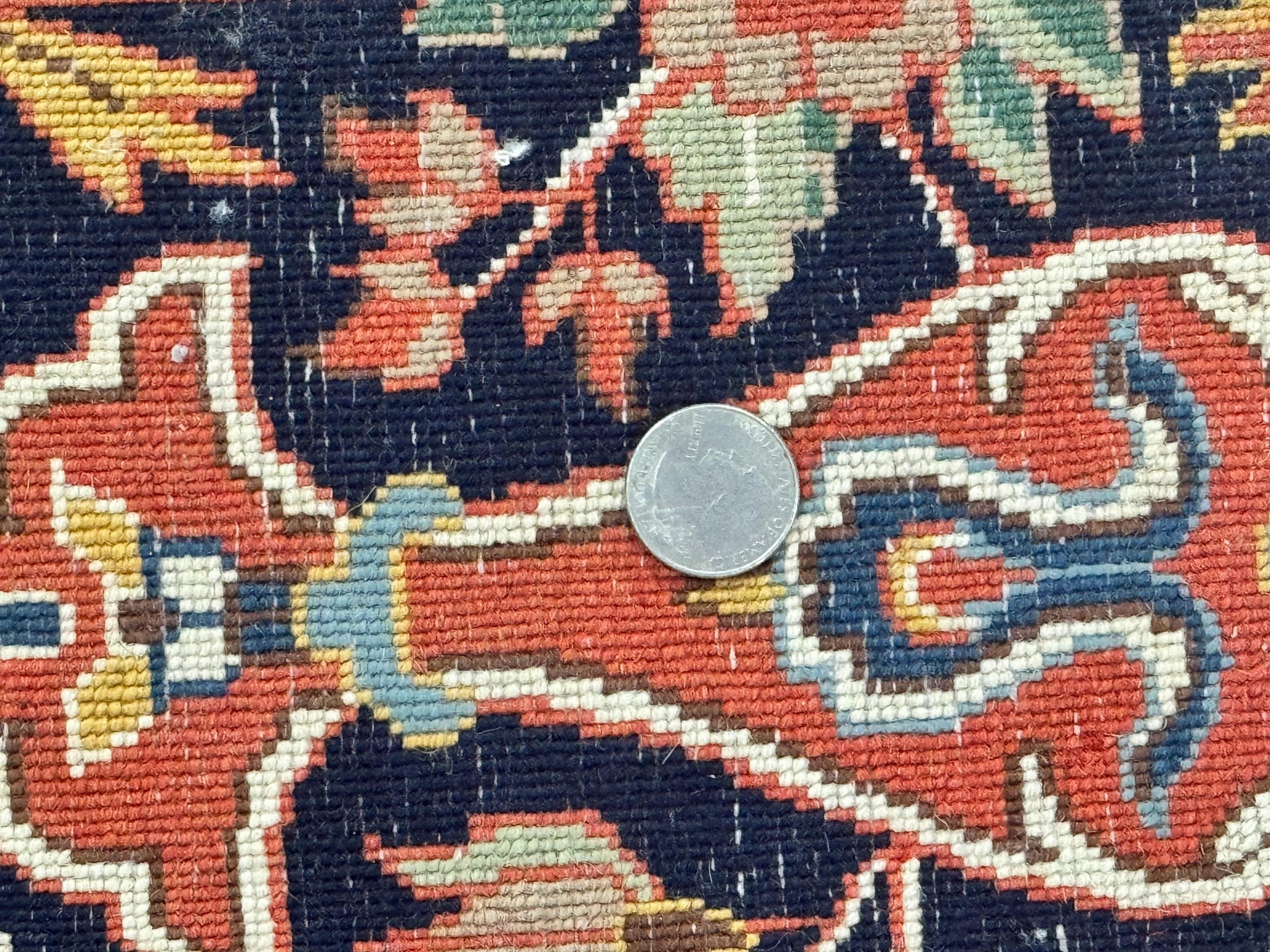 Indo Persian Rug 7x10, Vintage Handmade Wool Carpet, Floral Medallion Traditional Rug, Red and Midnight Blue by Jewel Rugs