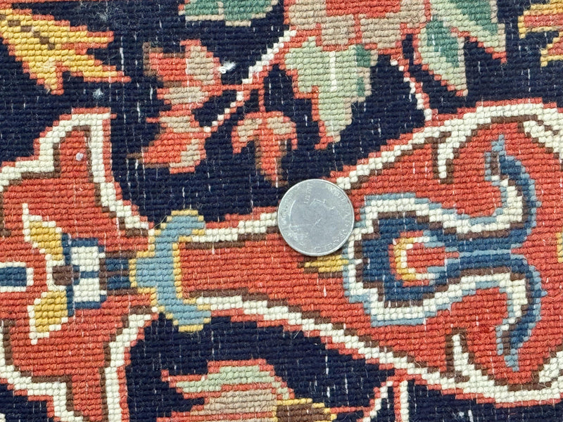 Indo Persian Rug 7x10, Vintage Handmade Wool Carpet, Floral Medallion Traditional Rug, Red and Midnight Blue by Jewel Rugs