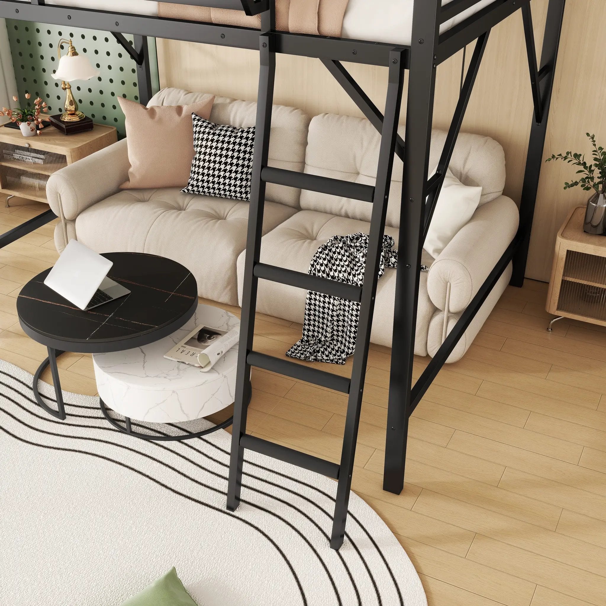 Full Size Loft Bed with Ladder and Storage Shelves by HouseOfZazla