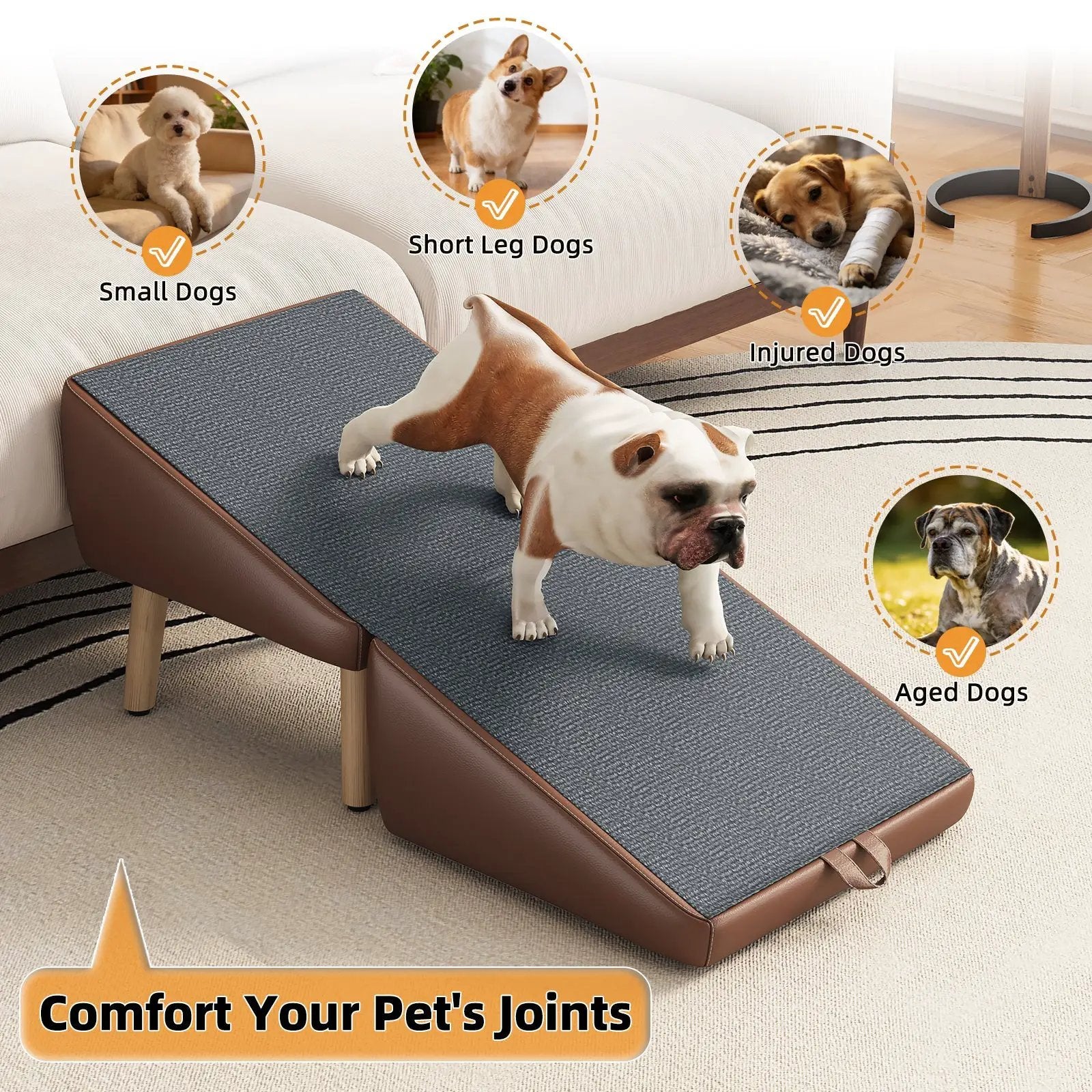 (UPGRADED) Dog Stairs for Small Dogs and Cats - Foldable Wooden Pet Ramp by HouseOfZazla