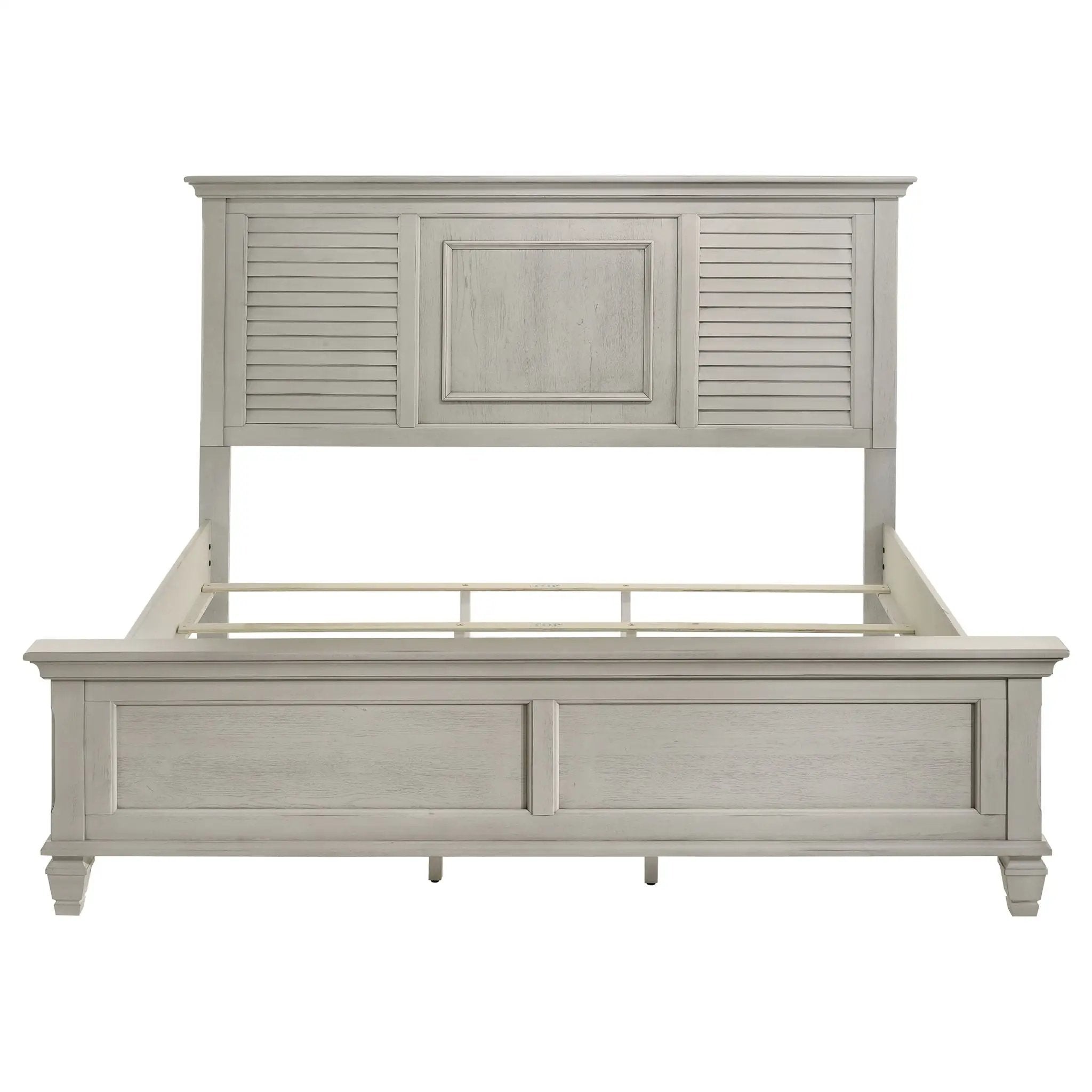 Franco Wood Eastern King Panel Bed Distressed White by Unique Piece Furniture