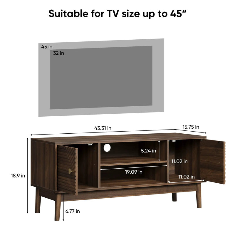 TV Stand, Entertainment Center With Storage, Media Console Table For Living Room - Walnut by Unique Piece Furniture