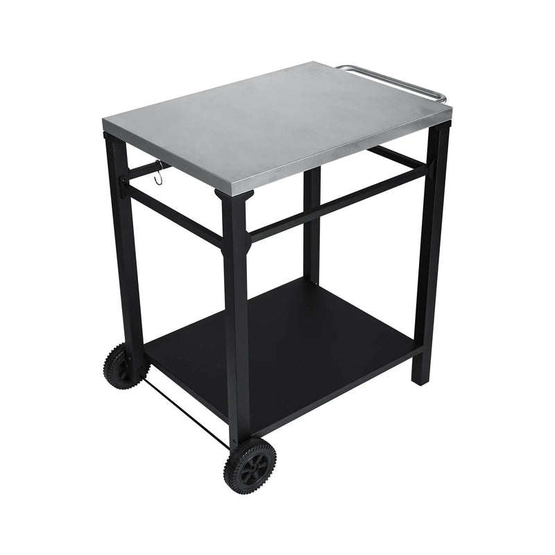2-Tier Outdoor Grill Cart with Stainless Steel Top, Large Wheels & Tool Hooks by HouseOfZazla