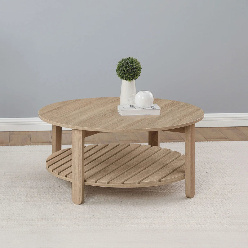 Fowler 1-shelf Round Engineered Wood Coffee Table Natural by Unique Piece Furniture