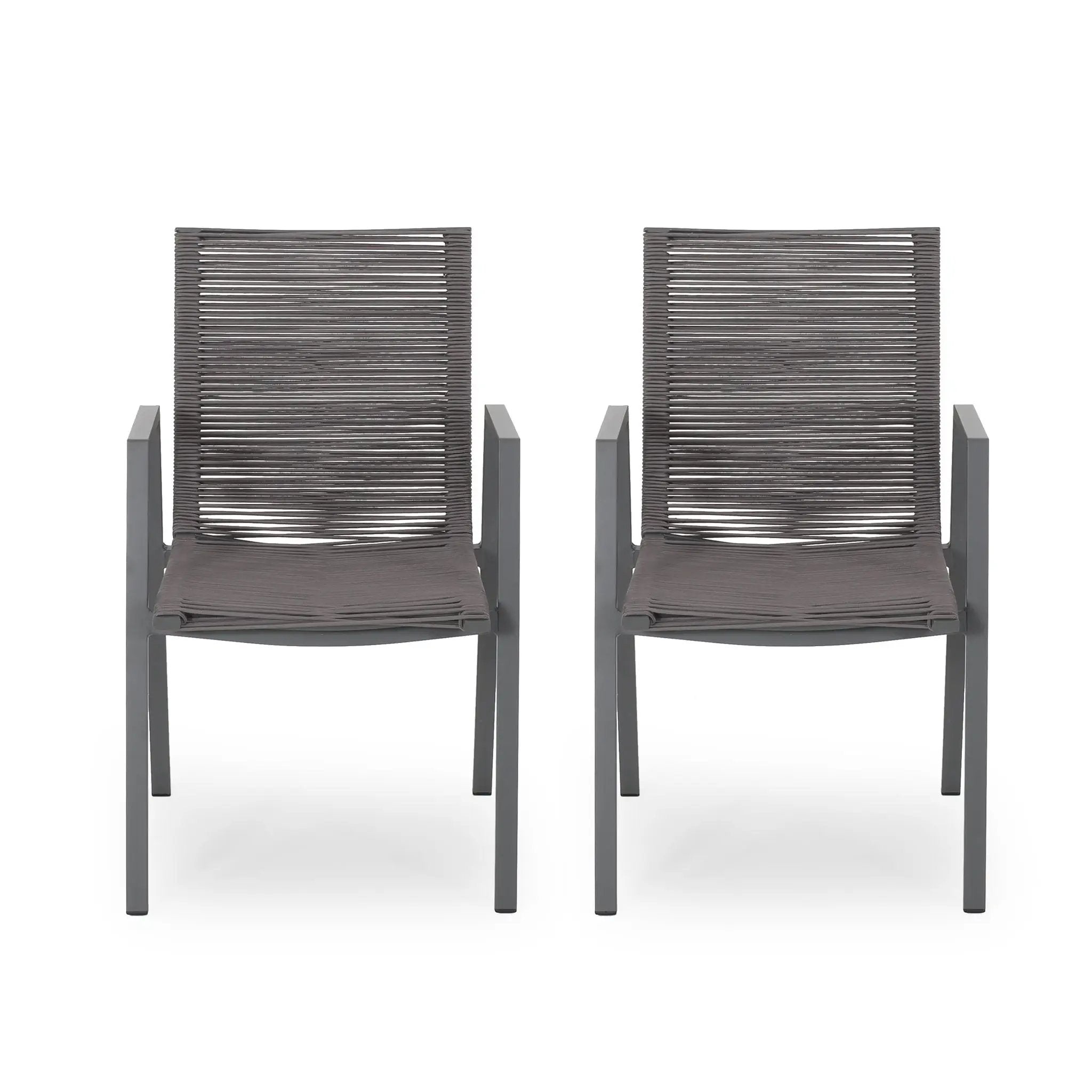 Outdoor Modern Aluminum Dining Chair Set With Rope Sea (Set of 2) by HouseOfZazla