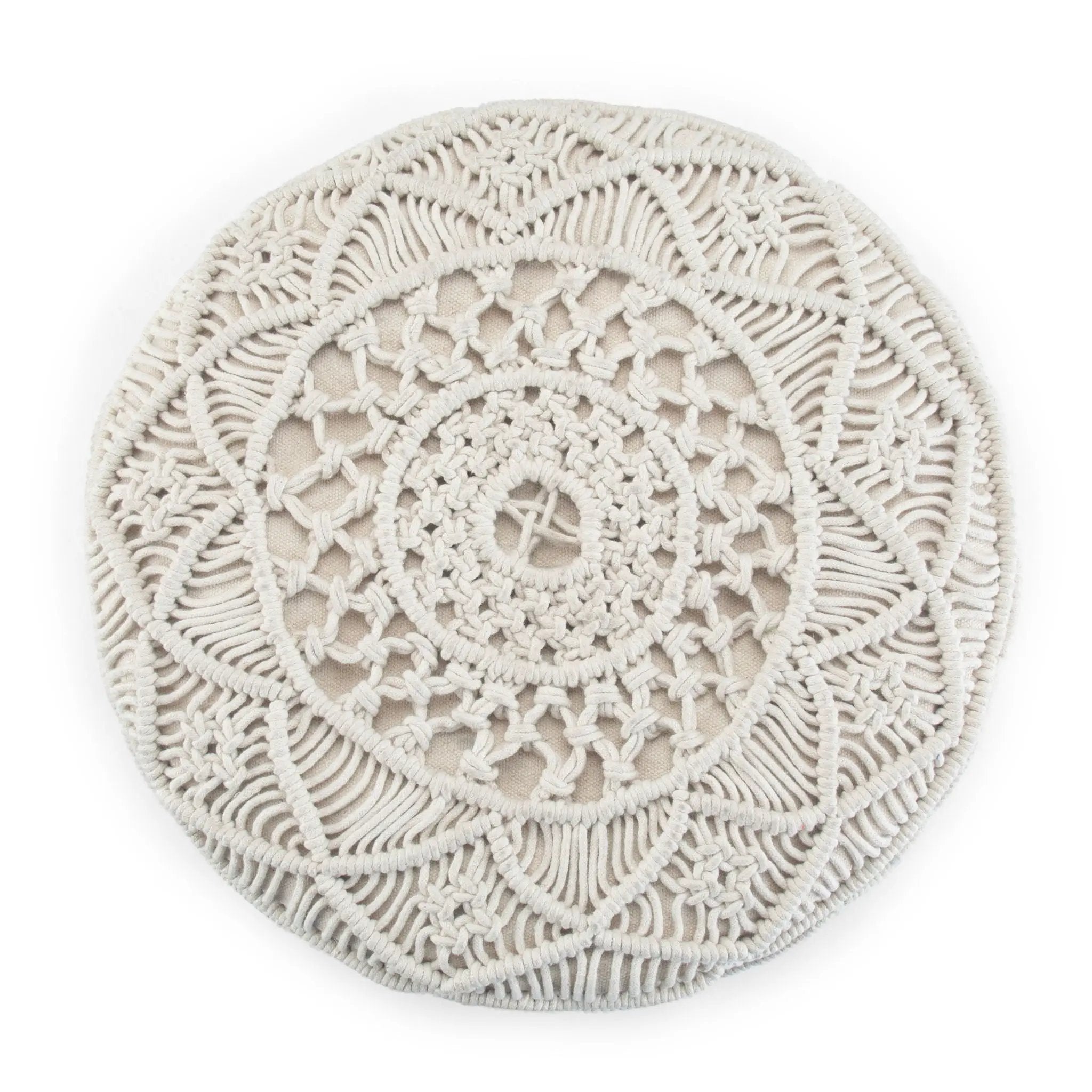 Coates - Round Macrame Pouf - Natural by HouseOfZazla