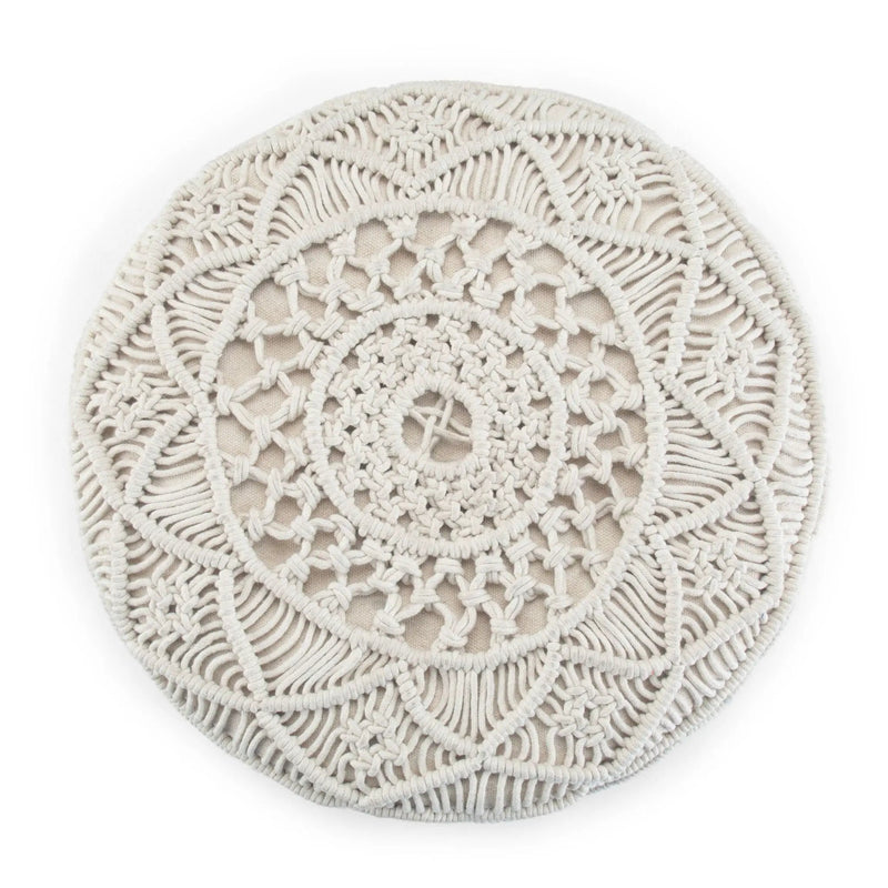 Coates - Round Macrame Pouf - Natural by HouseOfZazla