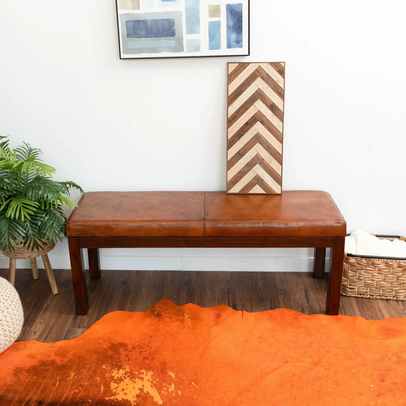 Austin - Bench With Lines - Antique Brown / Brown / Rustic / Tan by HouseOfZazla