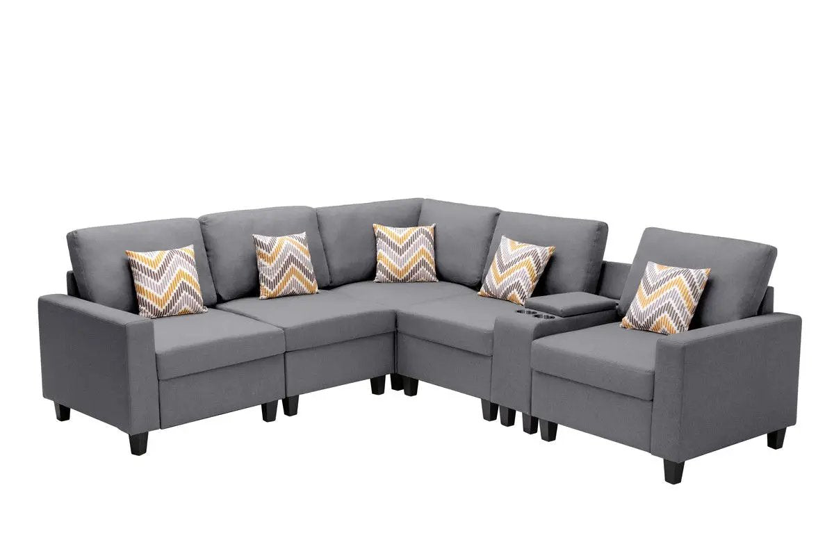 Nolan - Fabric 6 Piece Sectional Sofa With Pillows And Interchangeable Legs by HouseOfZazla