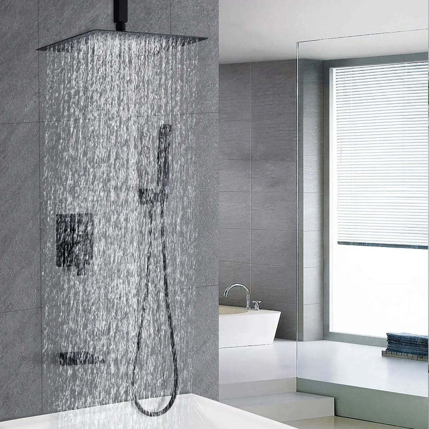Contemporary Shower System With 12" Rainfall Head And Handheld Spray, Wall Mounted by HouseOfZazla