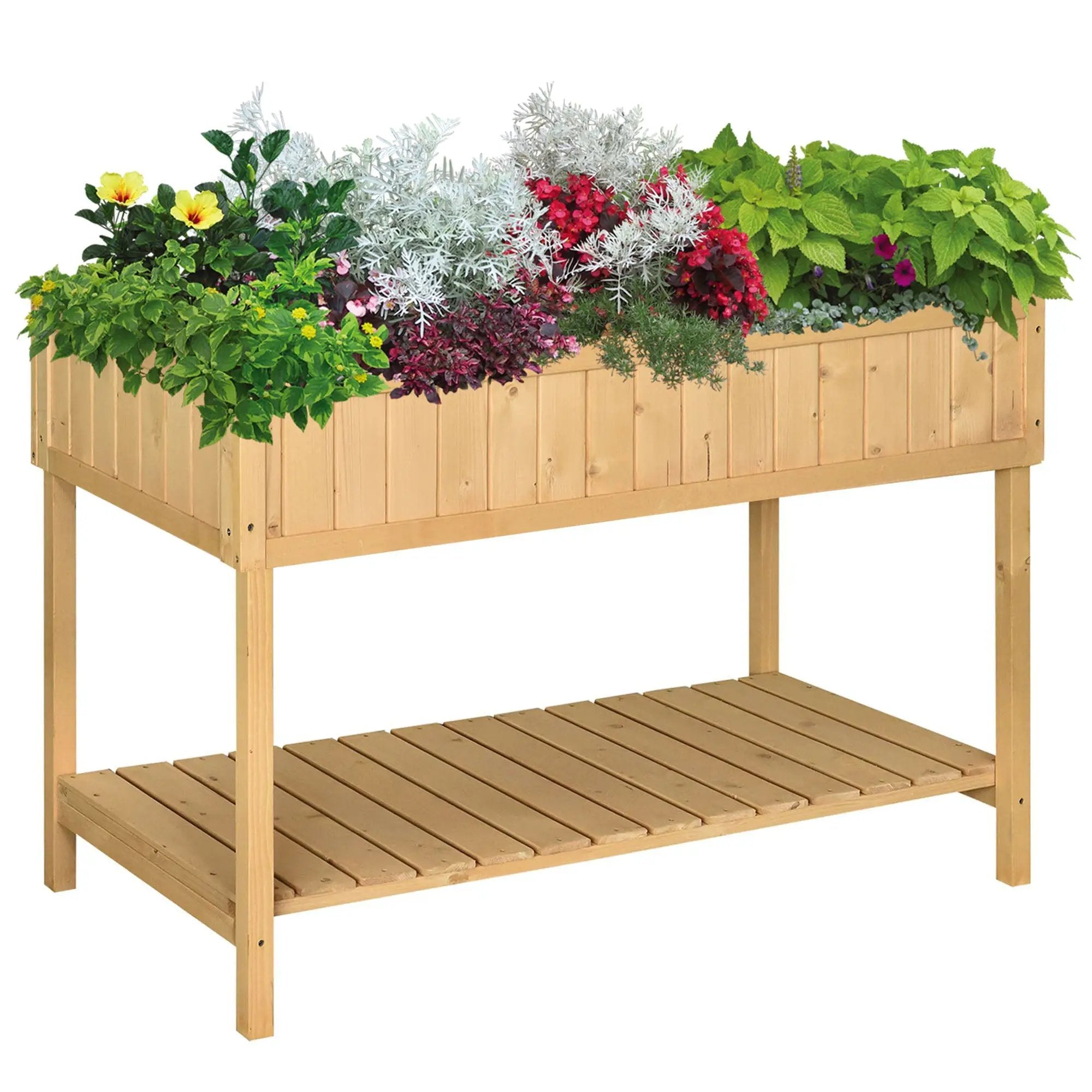Outsunny 43" Wooden Raised Garden Bed with 8 Pockets and Shelf by HouseOfZazla