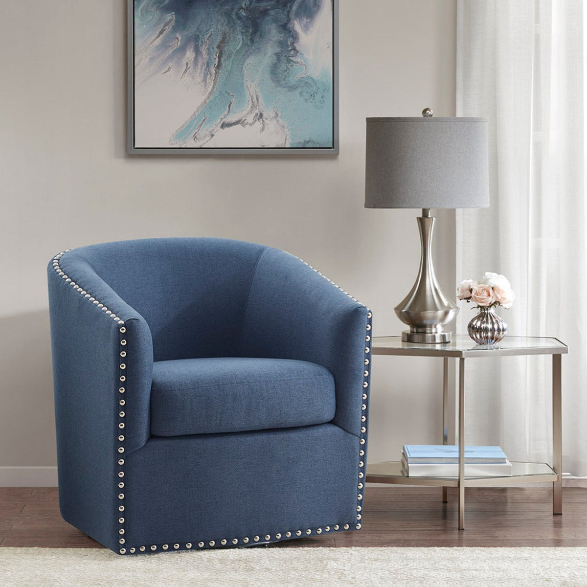 Luxurious Swivel Chair with 360 Degree Rotation and Nailhead Trim - Pearl Silver, photo 33 of 40