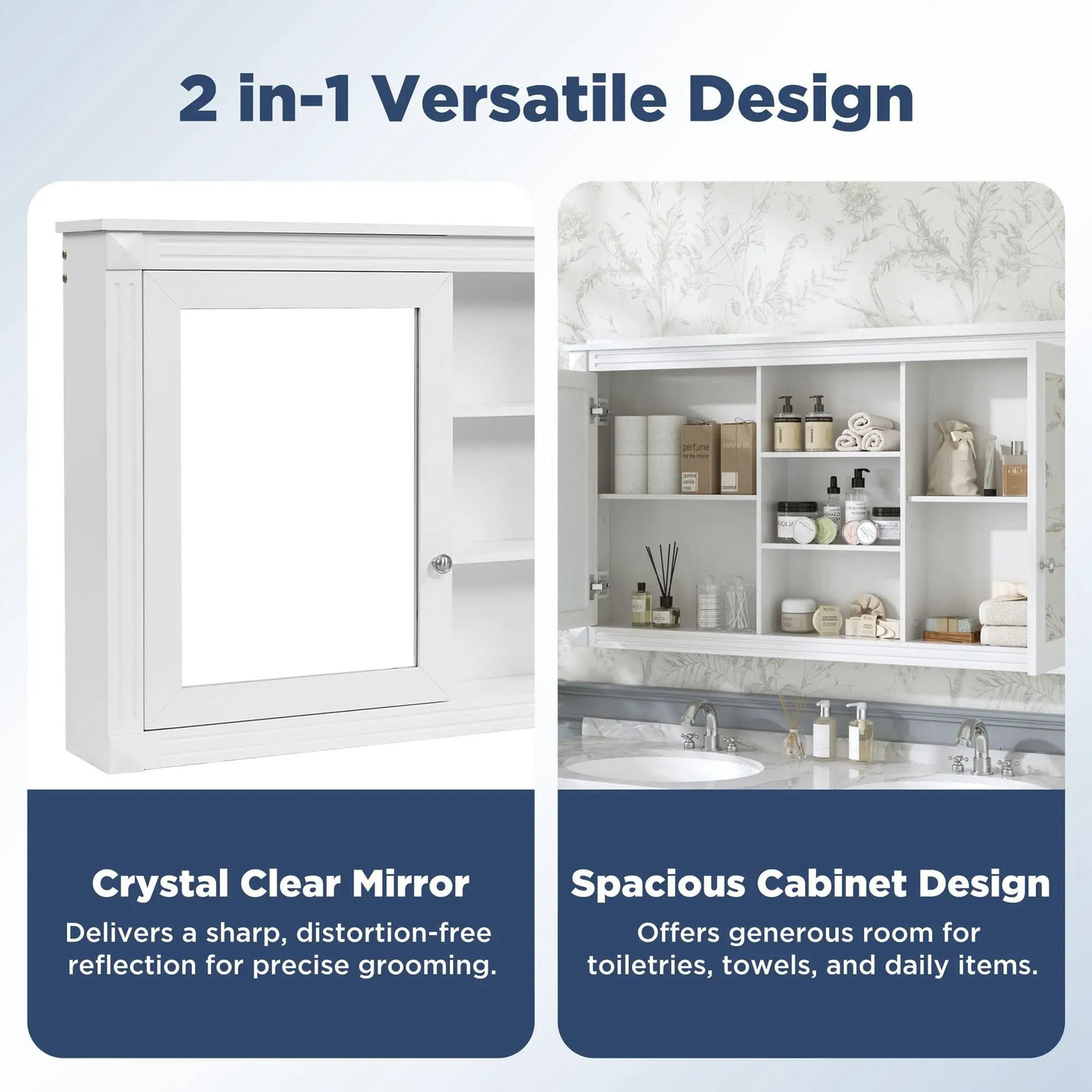 Modern Wall-Mount 2 In 1 Mirror Cabinet With Adjustable Shelves, Soft-Closing Hinges by HouseOfZazla