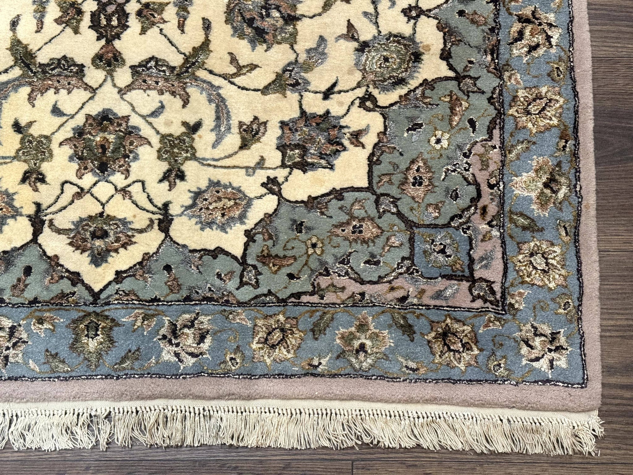 Persian Isfahan Rug 3x5, Fine 310 KPSI, Kork Wool Silk Foundation, Cream & Light Green by Jewel Rugs