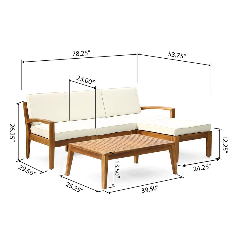 Outdoor L Shape 3pcs Acacia Wood Patio Sofa Set by HouseOfZazla