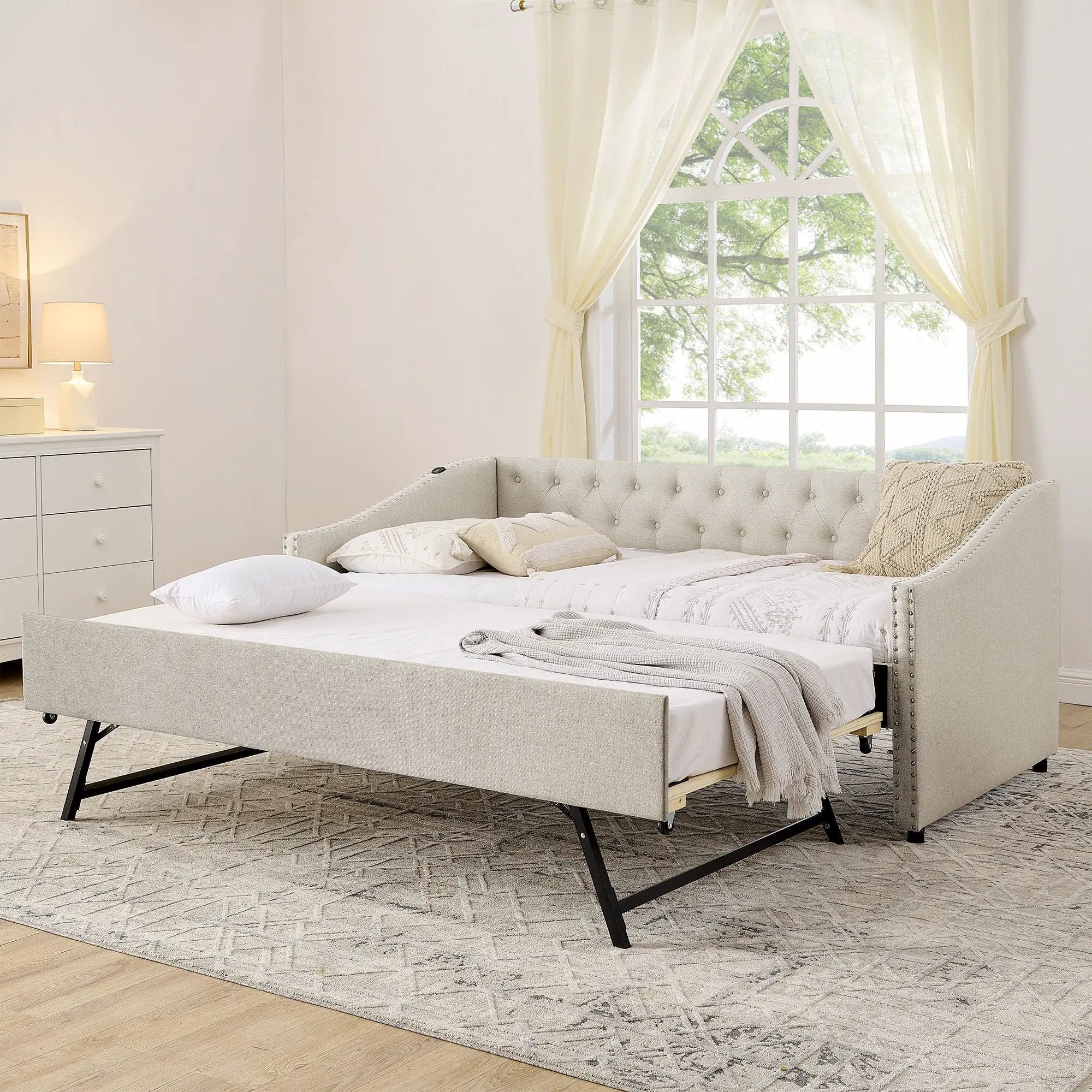 Upholstered Daybed With USB Charging & Pull Out Bed by Unique Piece Furniture