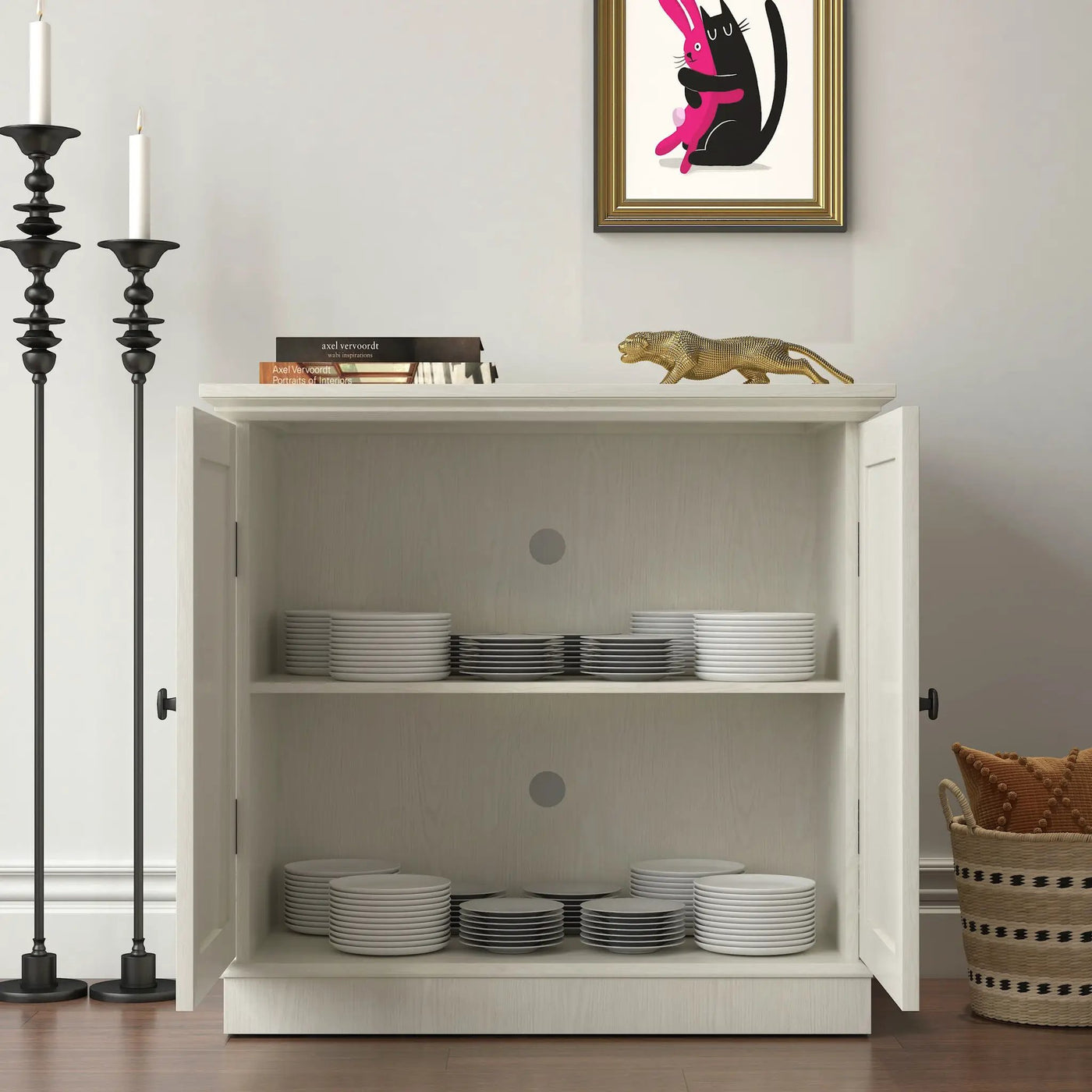Sideboard Cabinet With Mirrored Doors, Adjustable Shelf, Metal Handles by HouseOfZazla