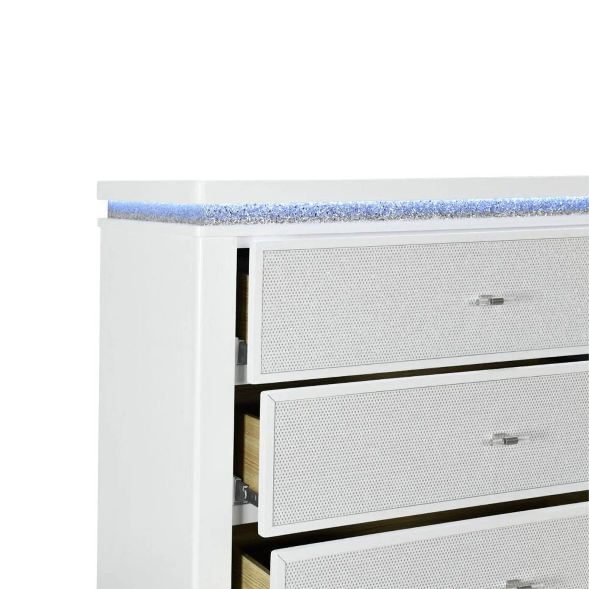 Adalid - Dresser With LED Light And Glittered Drawer Fronts - White by HouseOfZazla
