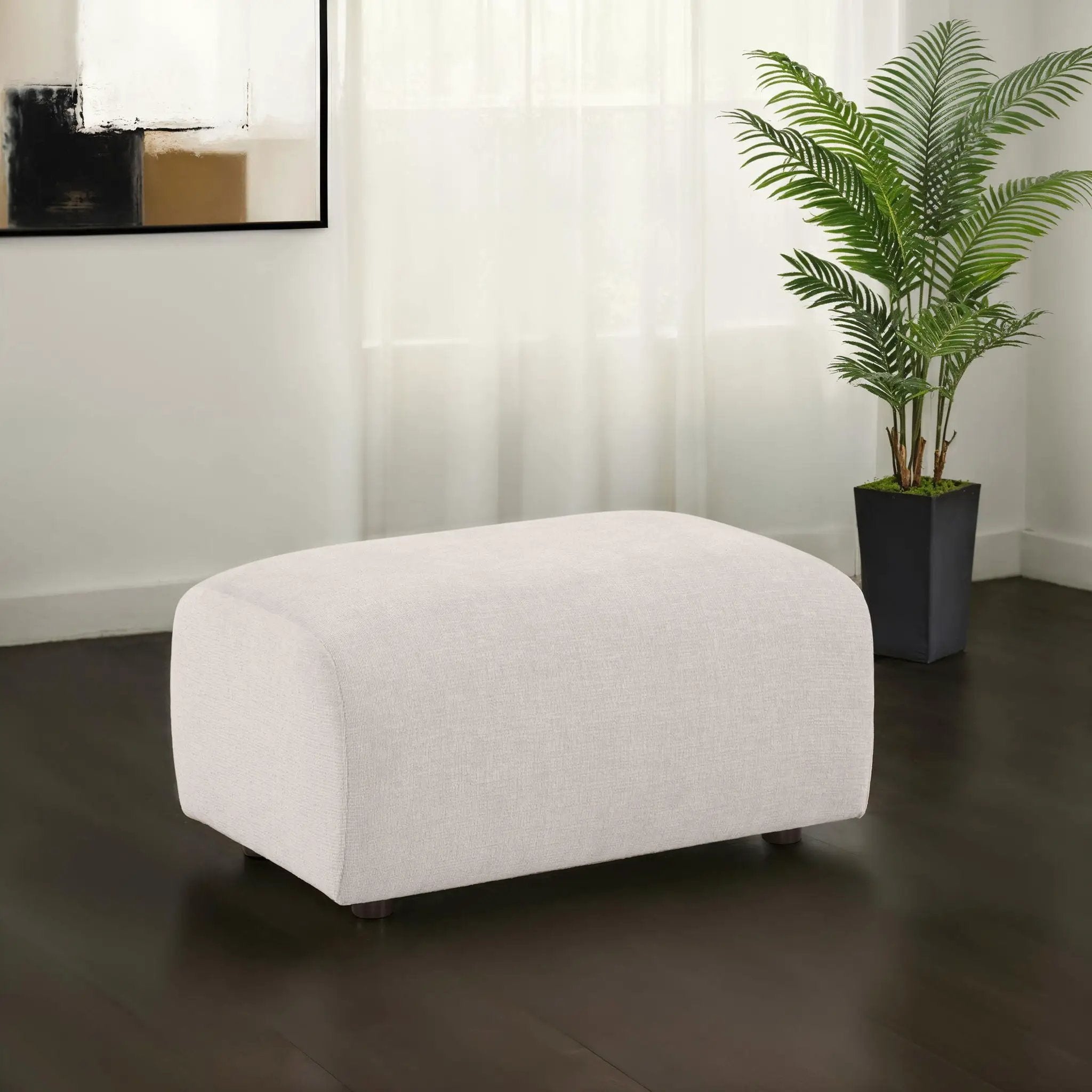 Burnett Chenille Upholstered Ottoman Ivory by Unique Piece Furniture