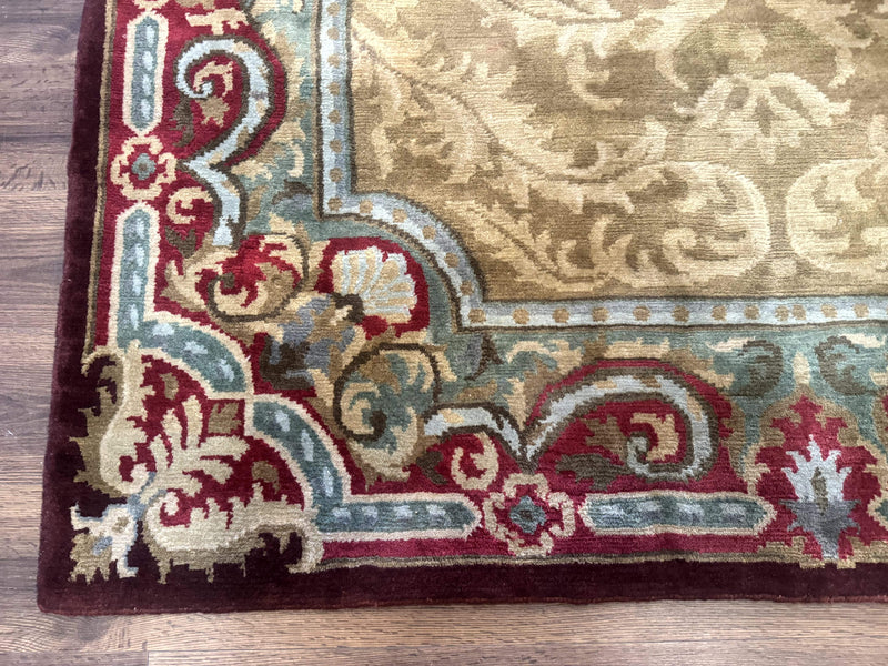 Tibetan Aubusson Rug 6x9, Gold-Beige, Soft Wool Pile, Handmade by Jewel Rugs