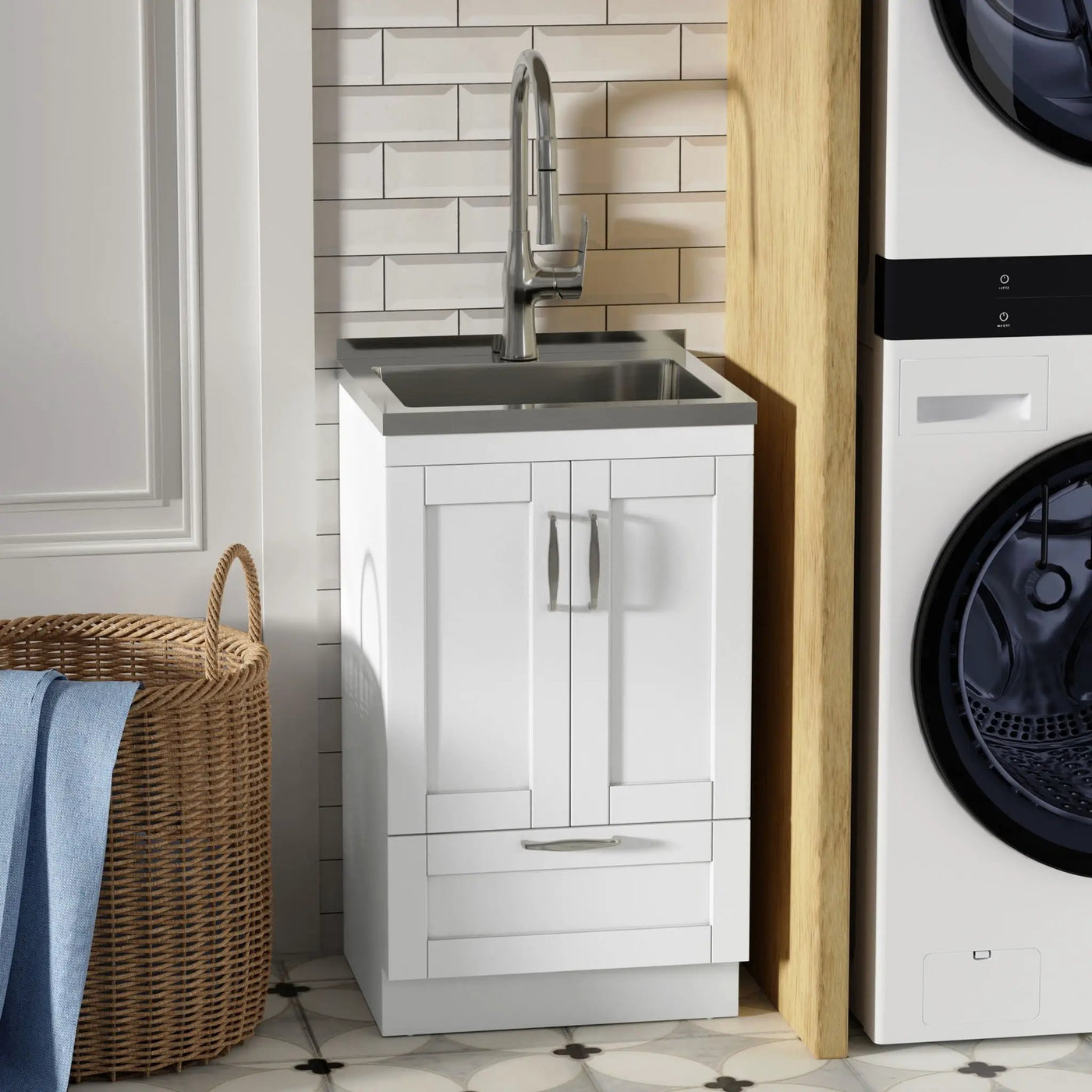 Reed - Deluxe Laundry Cabinet With Pull-Out Faucet And Stainless Steel Sink by HouseOfZazla