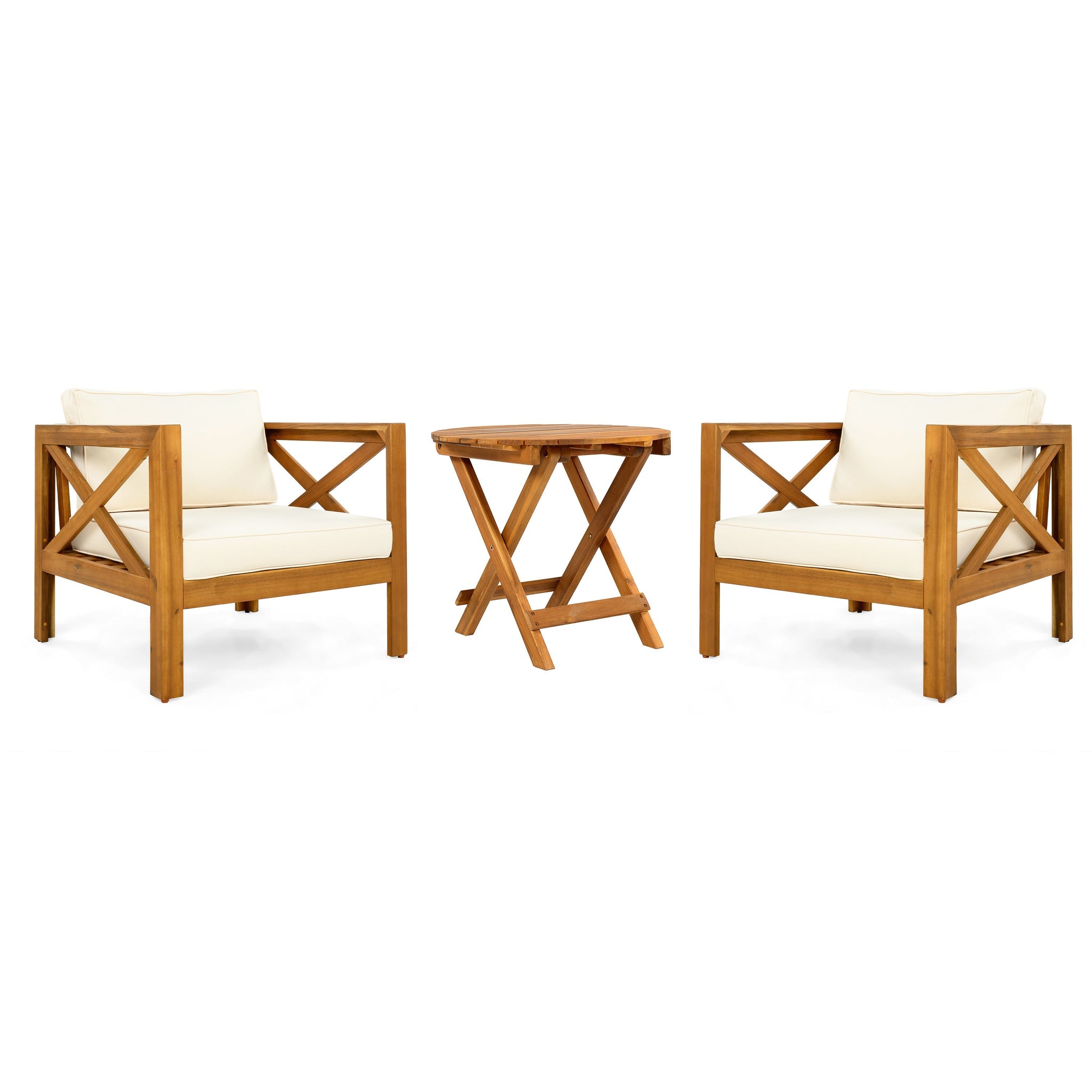 Patio Conversation Set with Foldable Acacia Wood Side Table and Cushions by HouseOfZazla