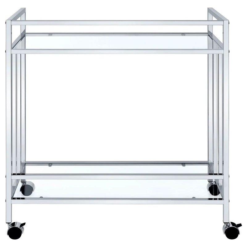 Cara 2-tier Rectangular Glass Shelf Metal Bar Cart Chrome by Unique Piece Furniture