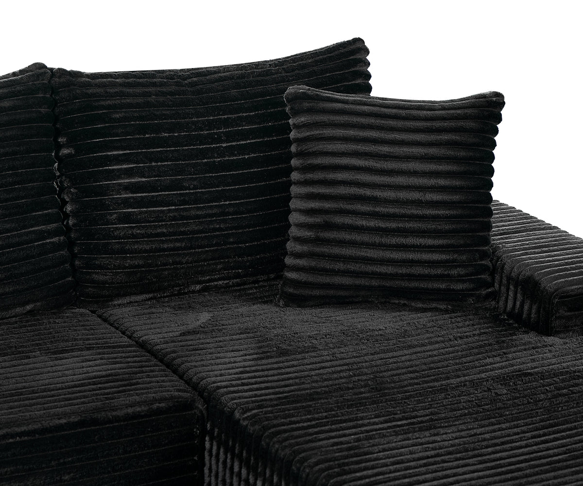 Black Corduroy L Shaped Sectional Sofa with Right Chaise - 94 Inch, photo 8 of 9