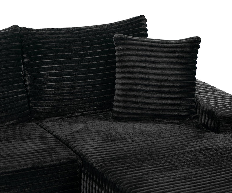 Black Corduroy L Shaped Sectional Sofa with Right Chaise - 94 Inch, photo 8 of 9