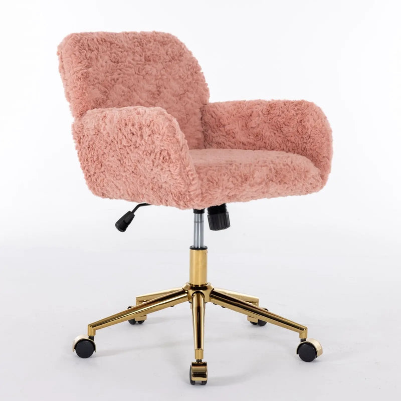 Office Chair, Artificial Rabbit Hair Home Office Chair With Metal Base, Adjustable Desk Chair Swivel Office Chair, Vanity Chair by Unique Piece Furniture